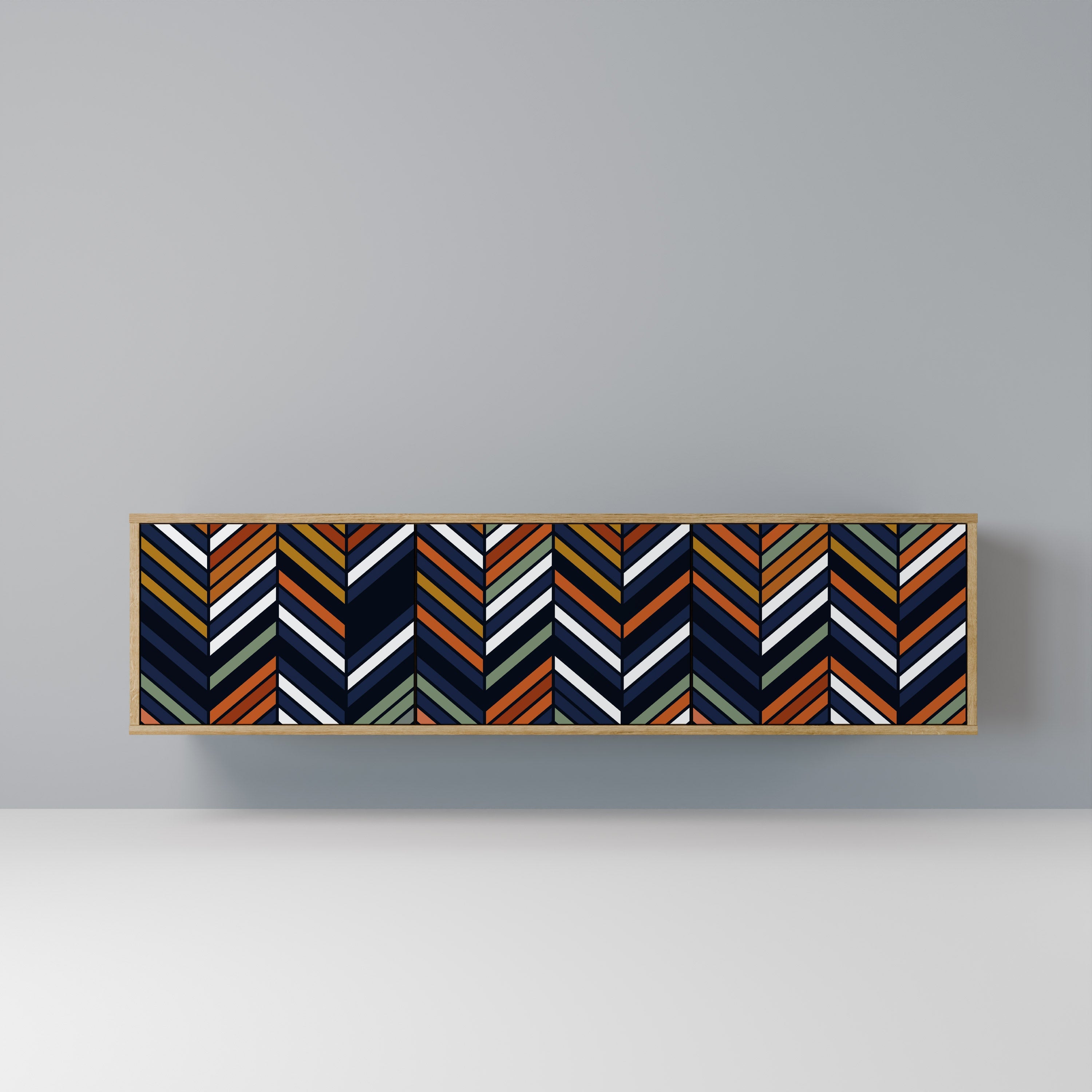 Meuble TV 3 portes VIBRANT PATCHWORK effet chêne