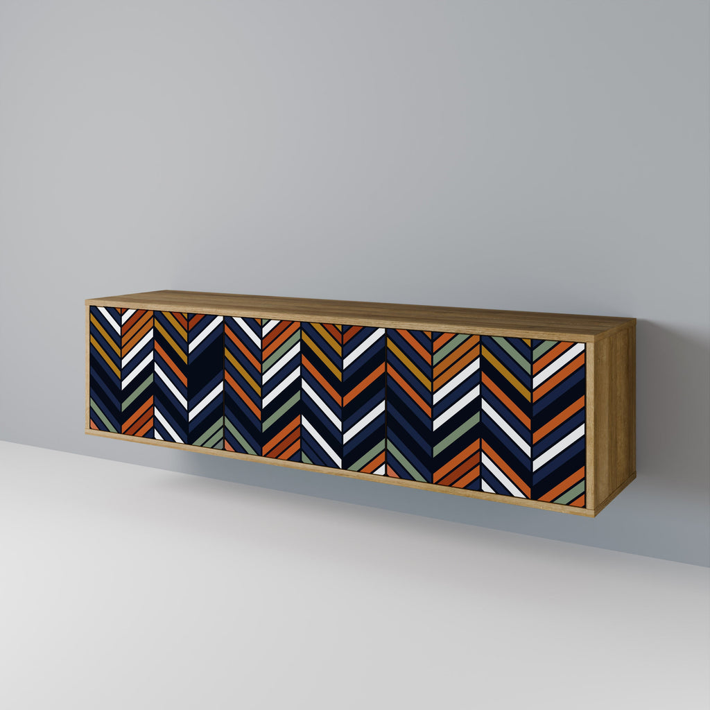 Meuble TV 3 portes VIBRANT PATCHWORK effet chêne
