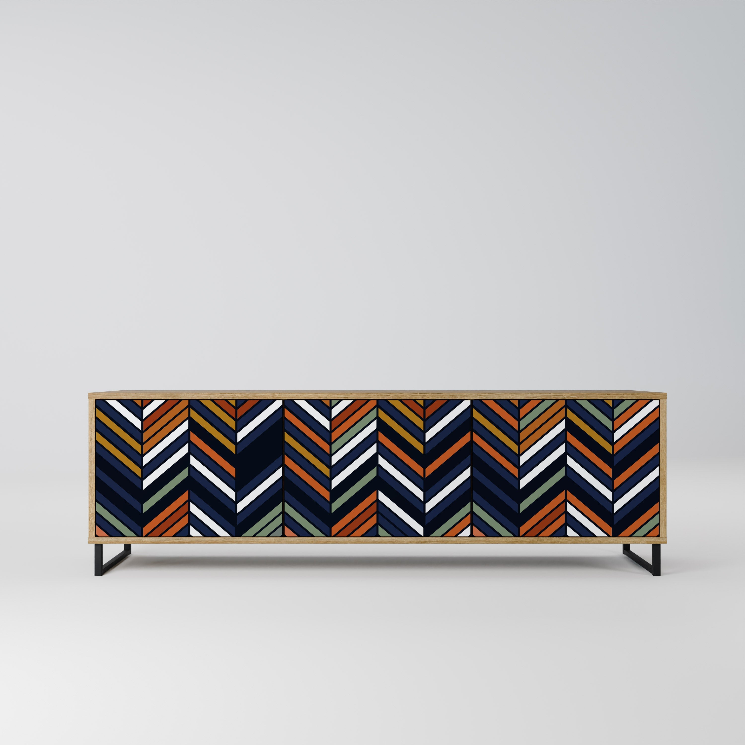 Meuble TV 3 portes VIBRANT PATCHWORK effet chêne