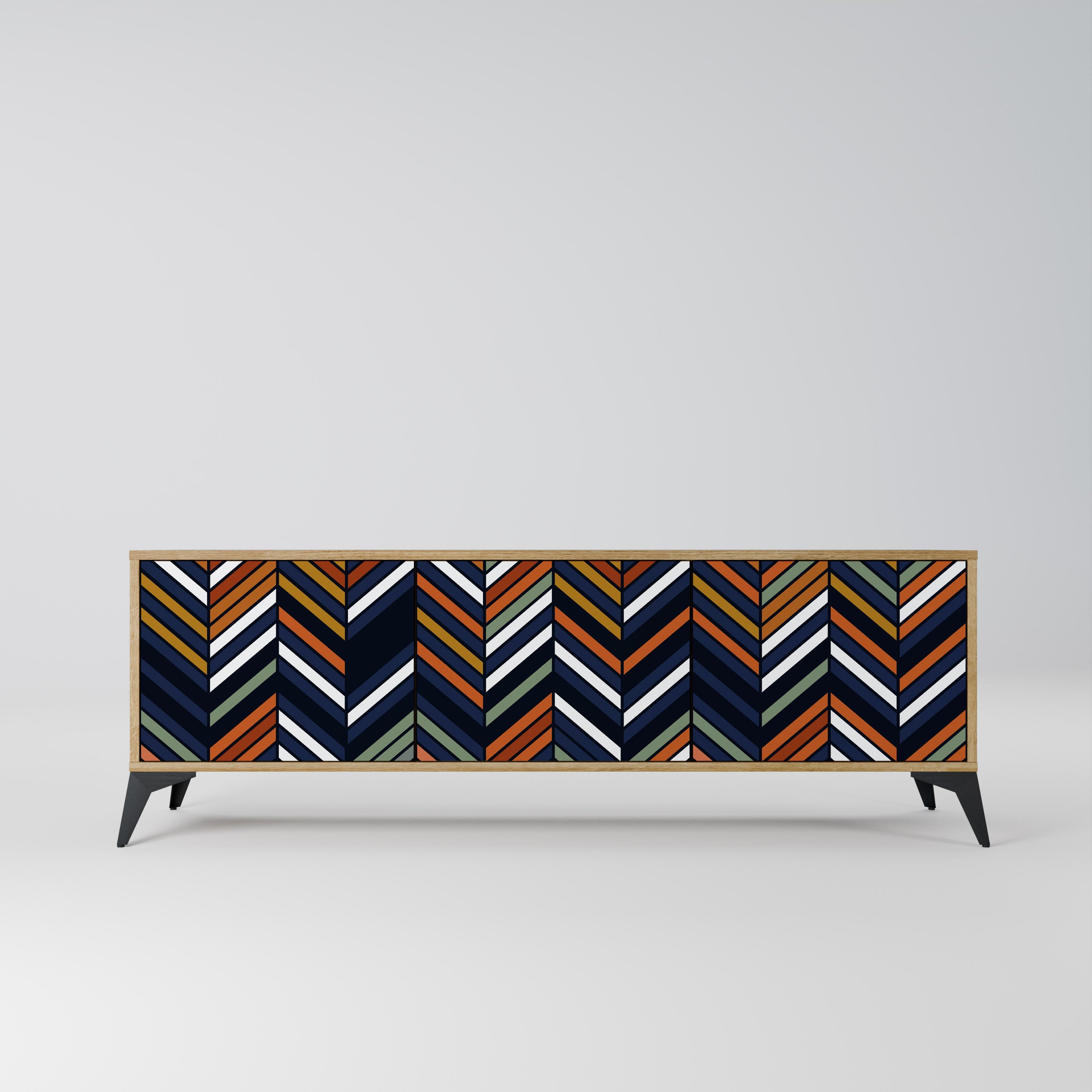 Meuble TV 3 portes VIBRANT PATCHWORK effet chêne