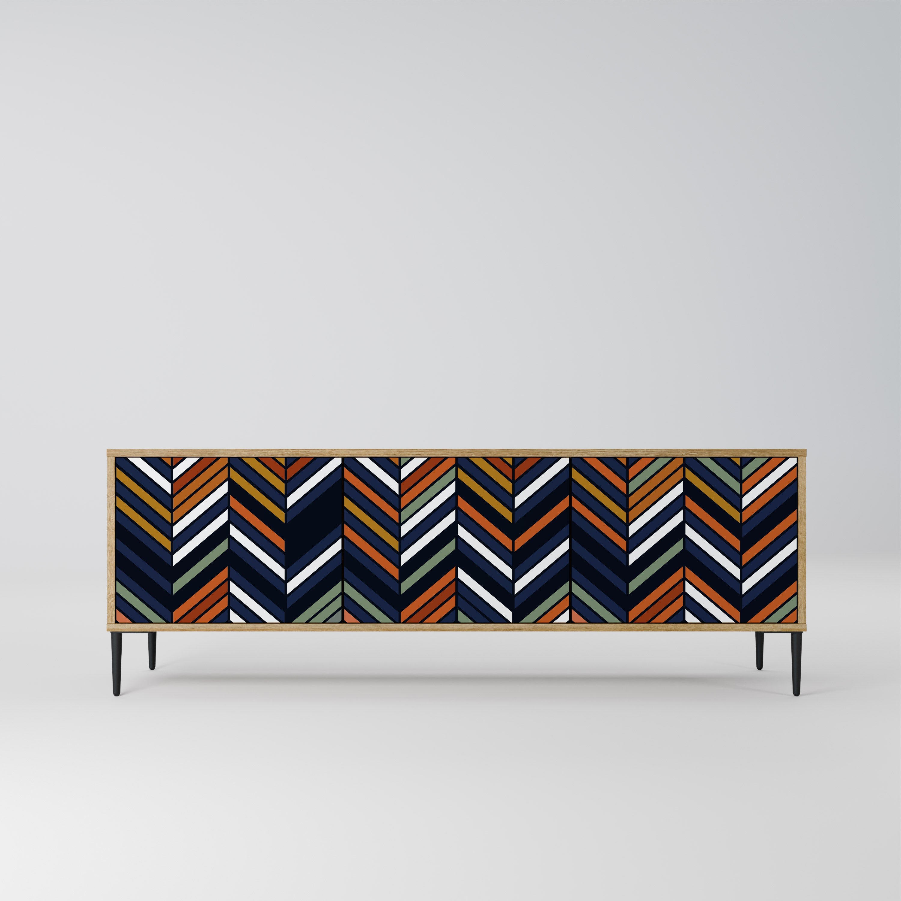 Meuble TV 3 portes VIBRANT PATCHWORK effet chêne