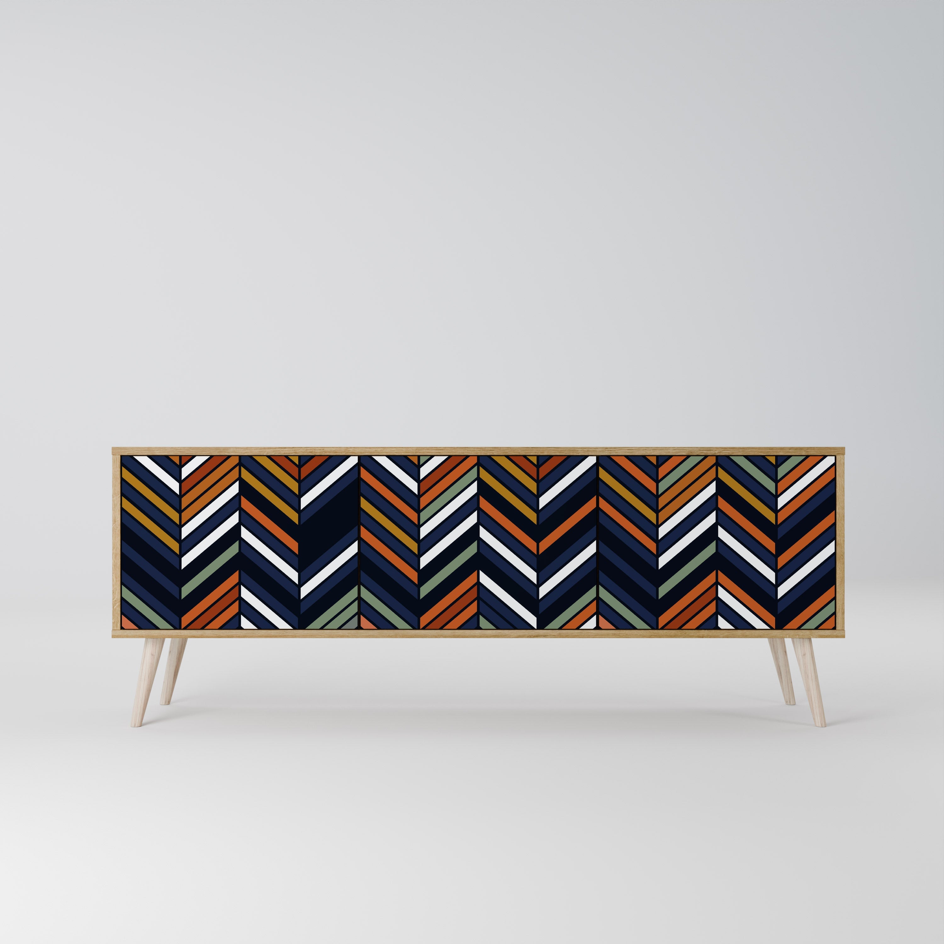 Meuble TV 3 portes VIBRANT PATCHWORK effet chêne