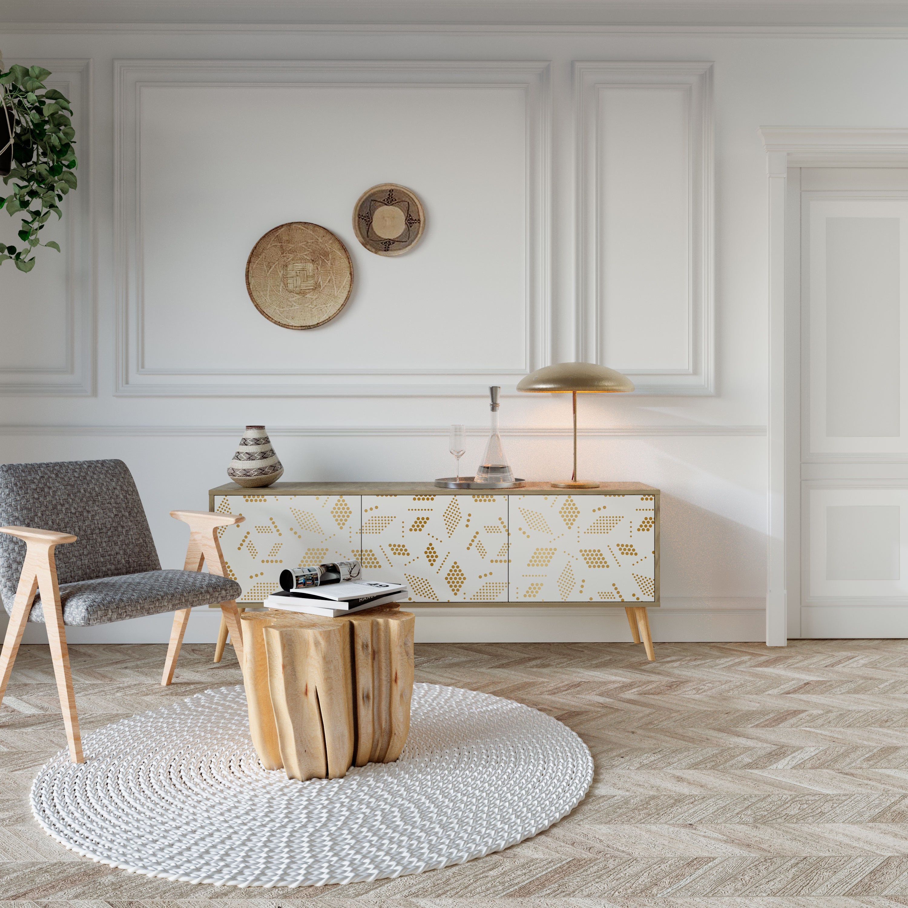 Meuble TV 3 portes SPOTTED DAZE effet chêne