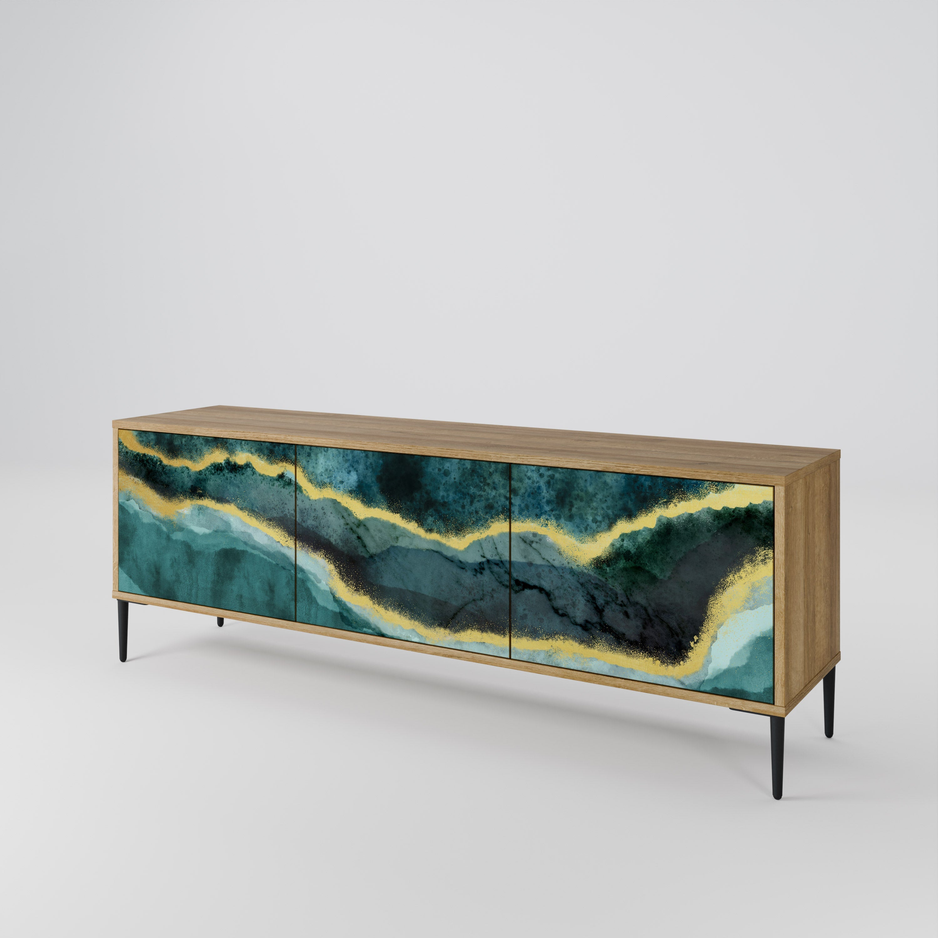 Meuble TV 3 portes GOLDRUSH ODYSSEY effet chêne