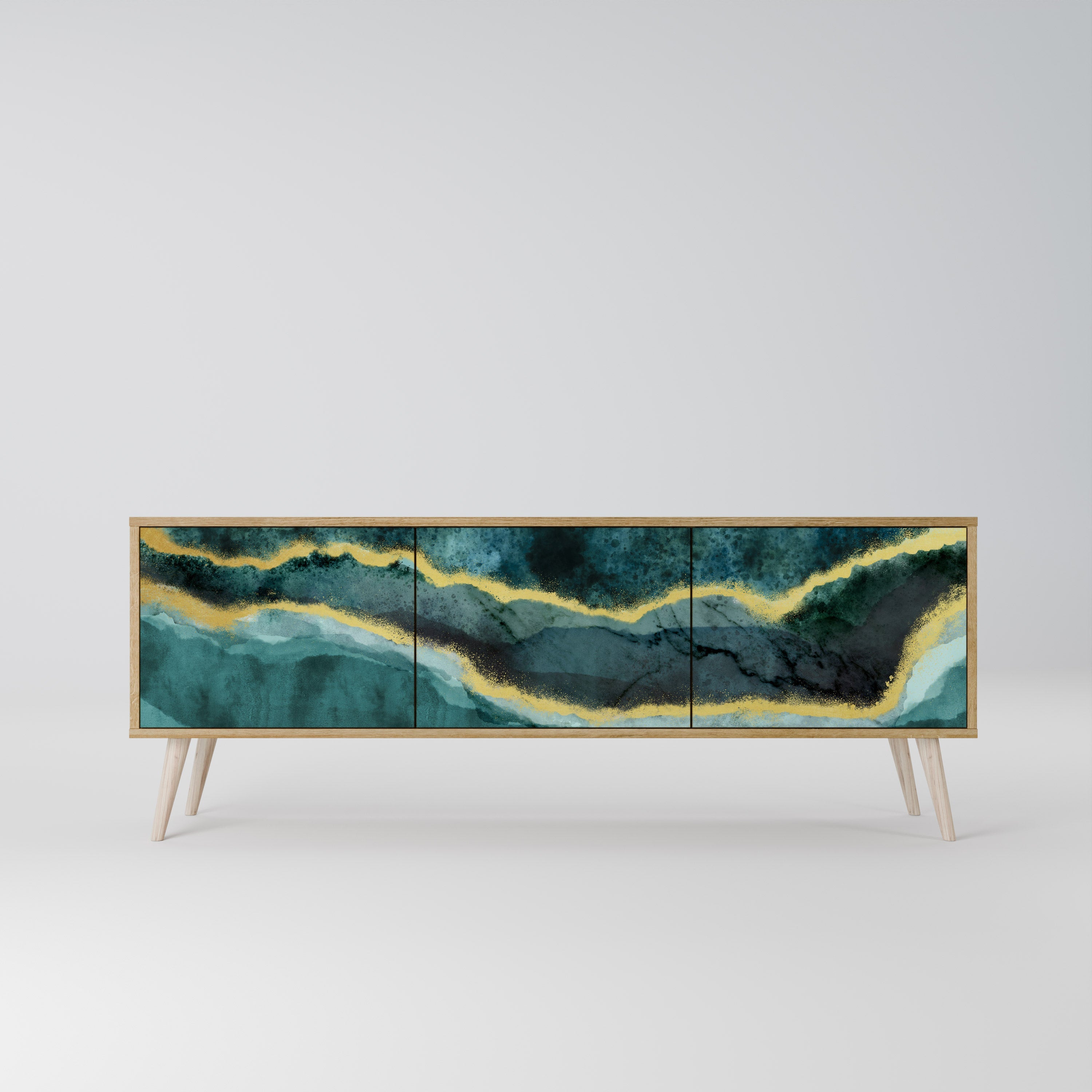 Meuble TV 3 portes GOLDRUSH ODYSSEY effet chêne