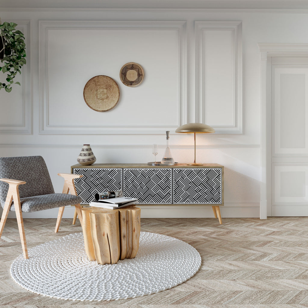 Meuble TV 3 portes TEMPORARY SEQUENCE effet chêne