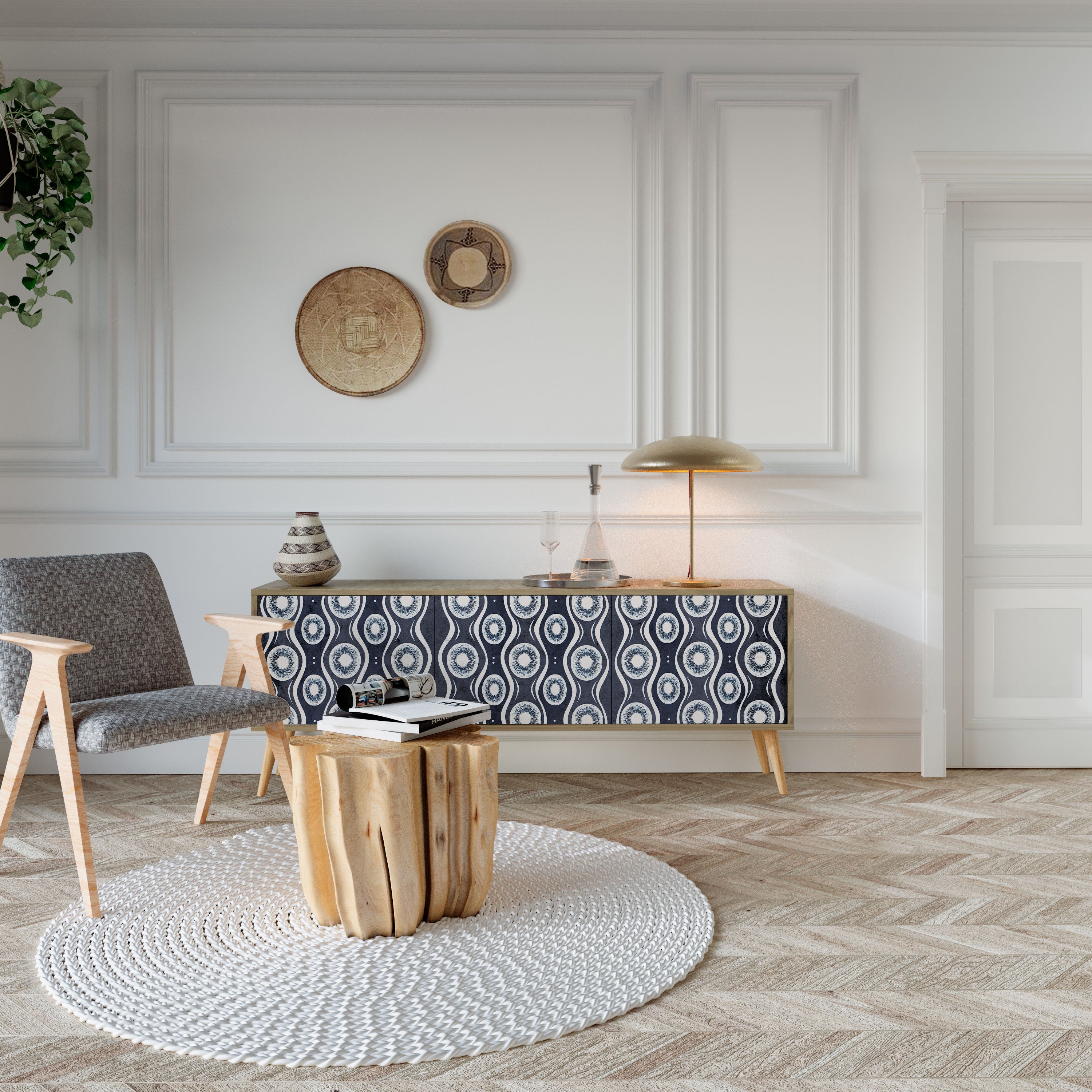 Meuble TV 3 portes GRAPHITE EYES effet chêne