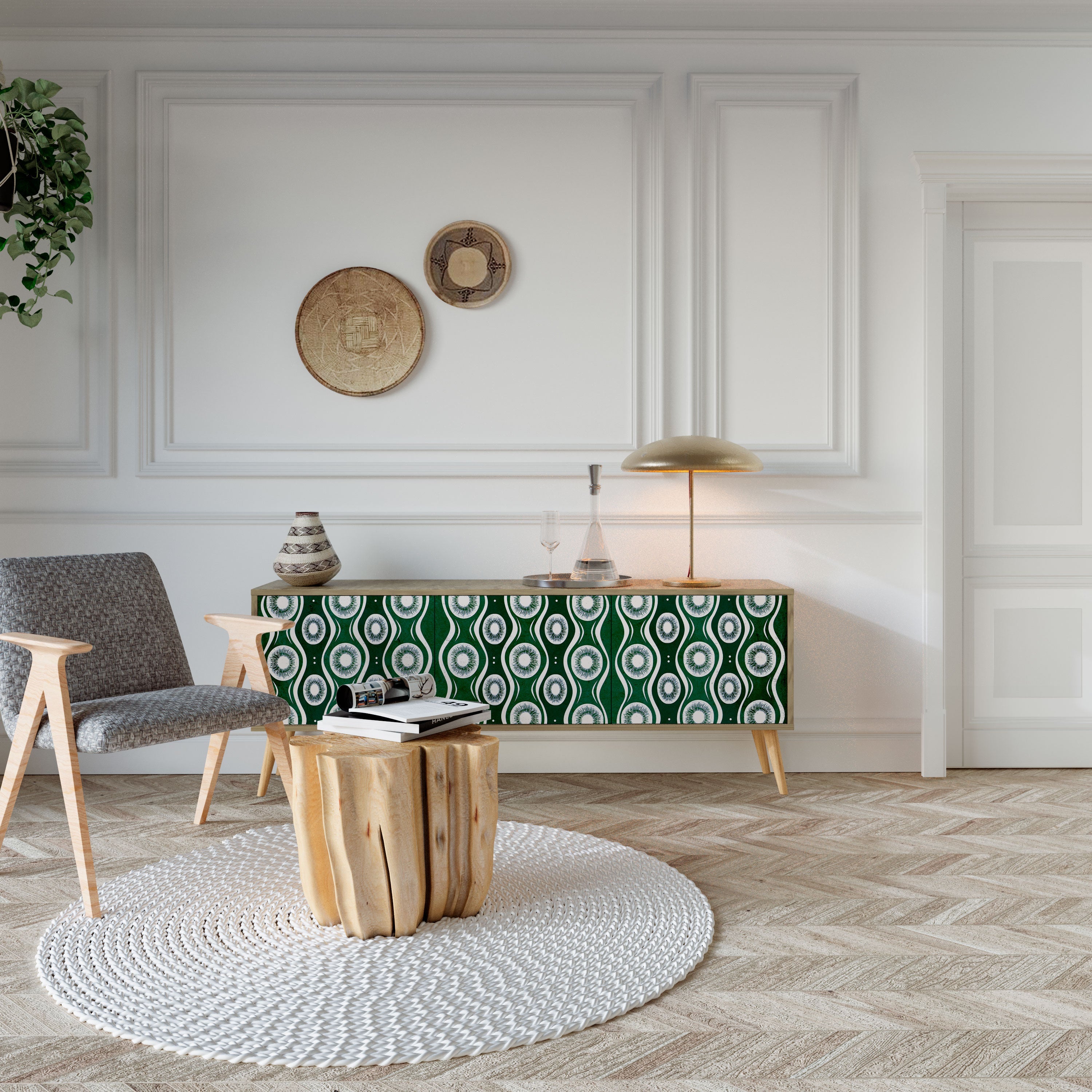 Meuble TV 3 portes GREEN EYES effet chêne