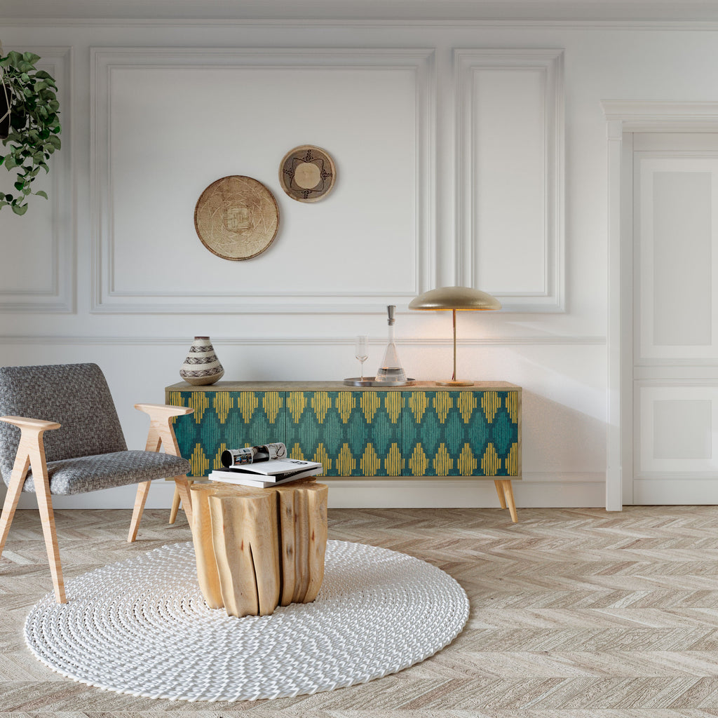 Meuble TV 3 portes POLYGONS effet chêne