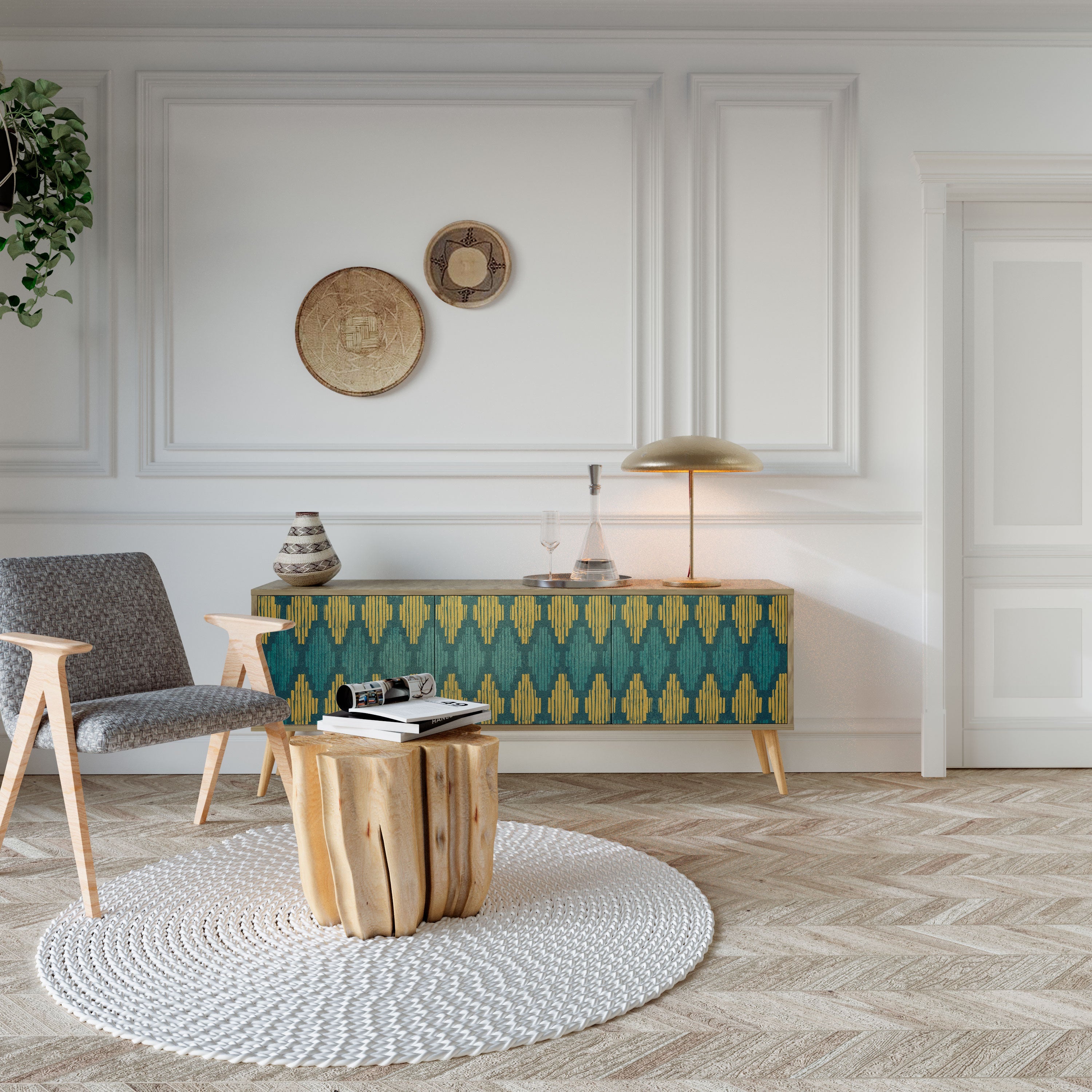 Meuble TV 3 portes POLYGONS effet chêne