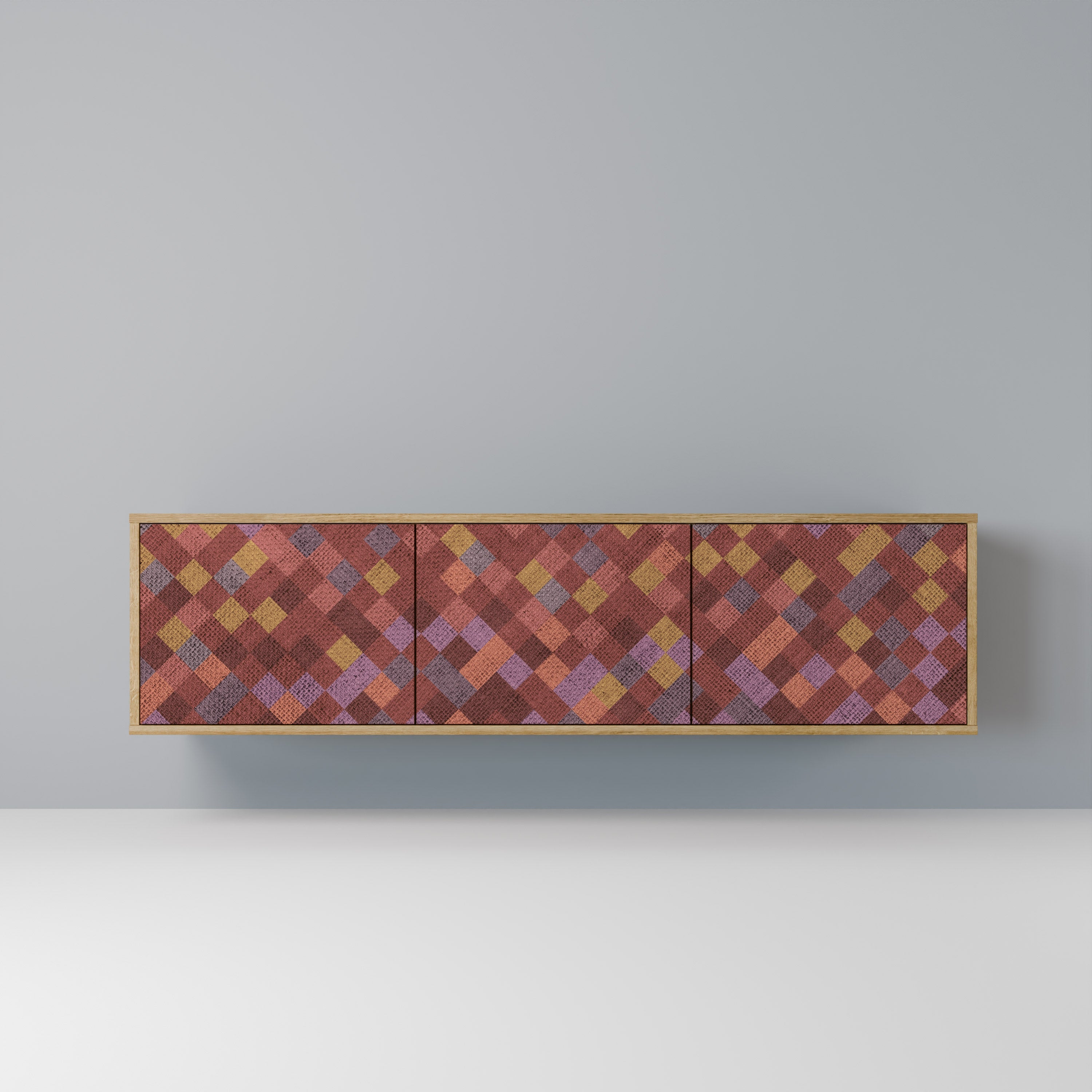 Meuble TV 3 portes PAINTED SQUARES effet chêne