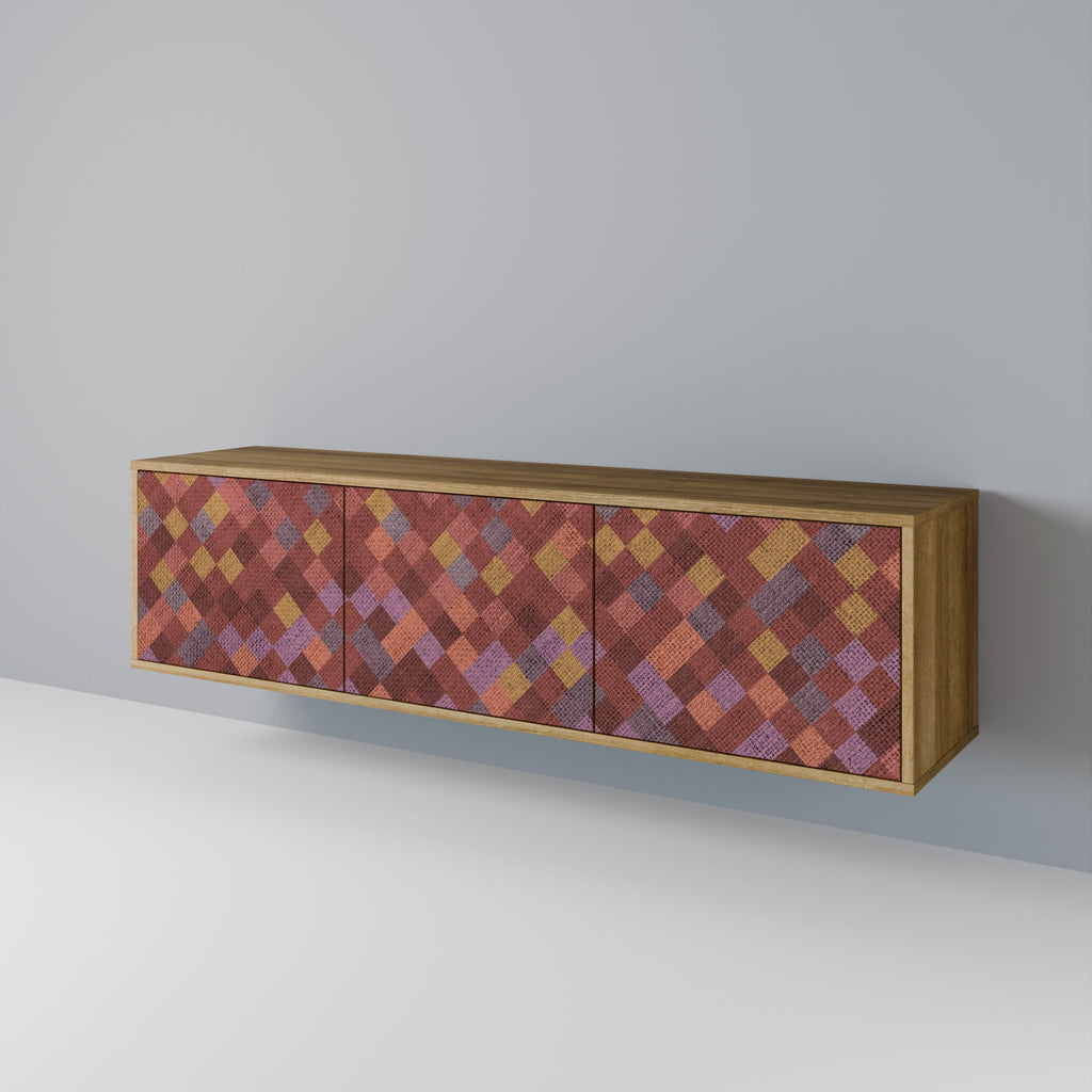 Meuble TV 3 portes PAINTED SQUARES effet chêne
