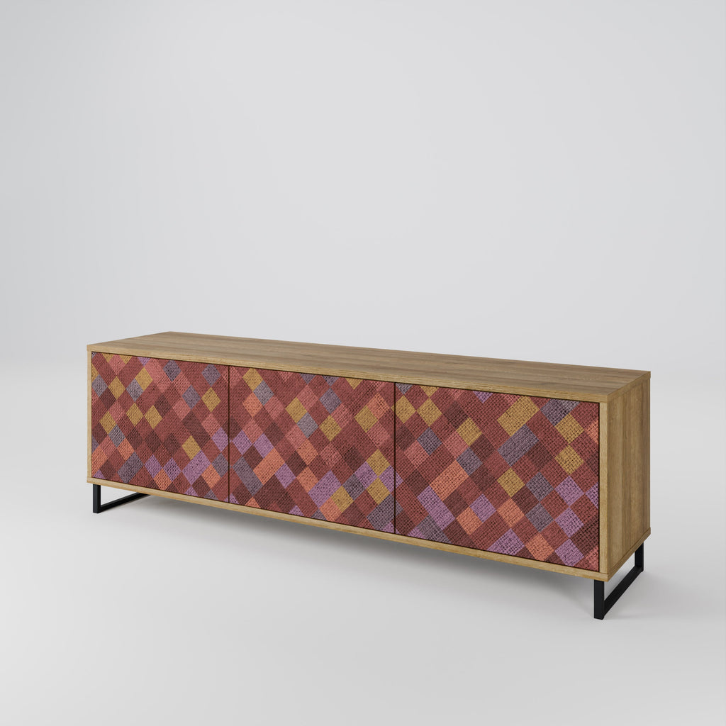 Meuble TV 3 portes PAINTED SQUARES effet chêne