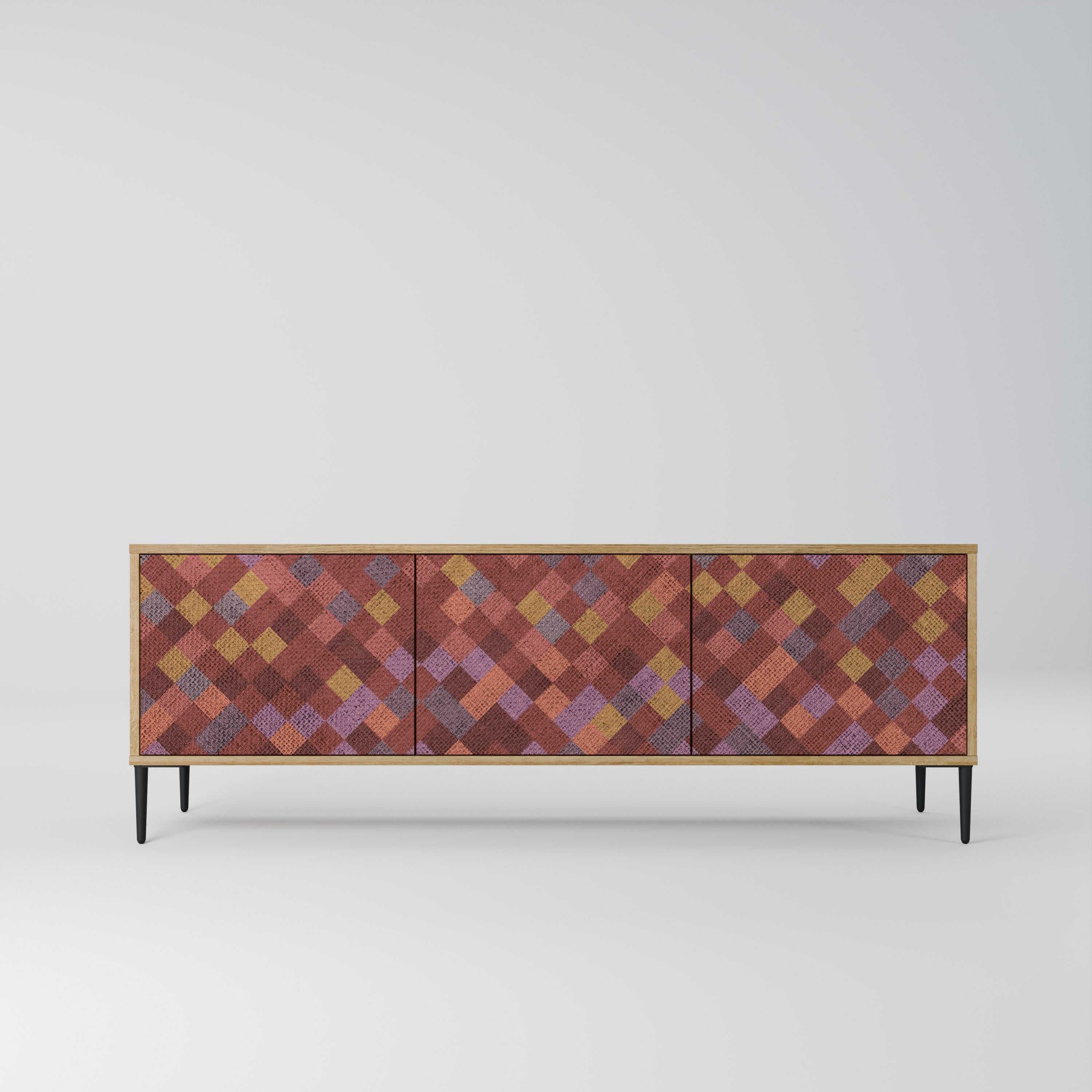 Meuble TV 3 portes PAINTED SQUARES effet chêne