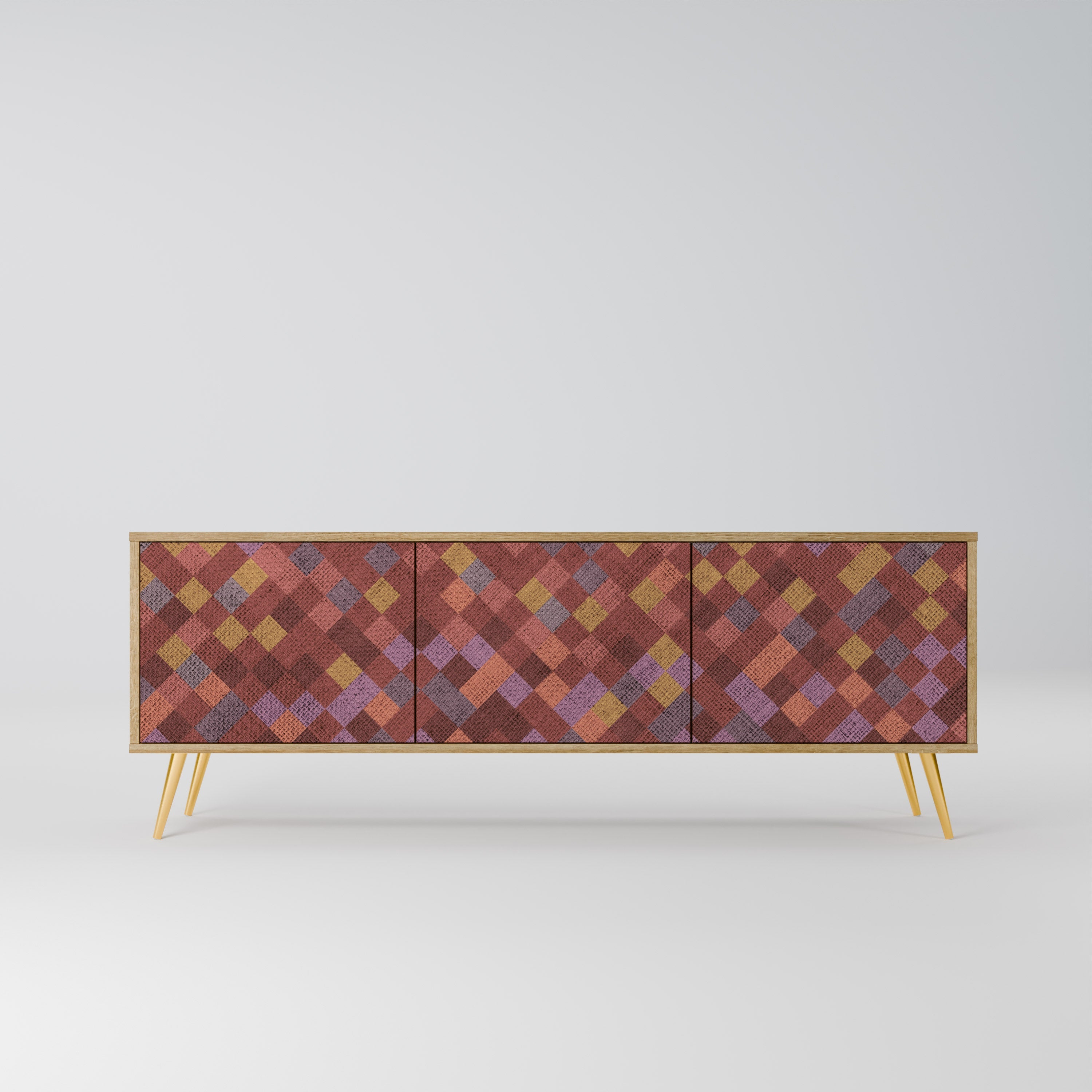 Meuble TV 3 portes PAINTED SQUARES effet chêne