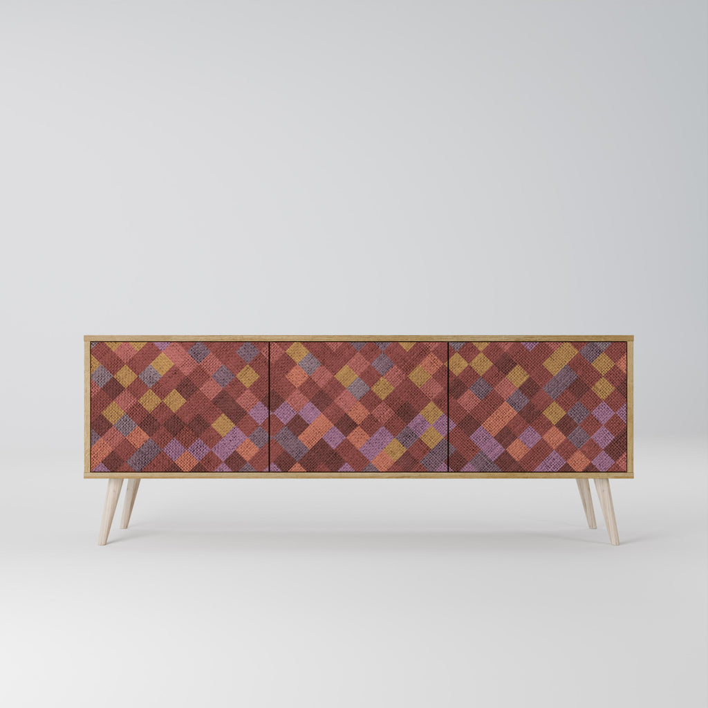 Meuble TV 3 portes PAINTED SQUARES effet chêne