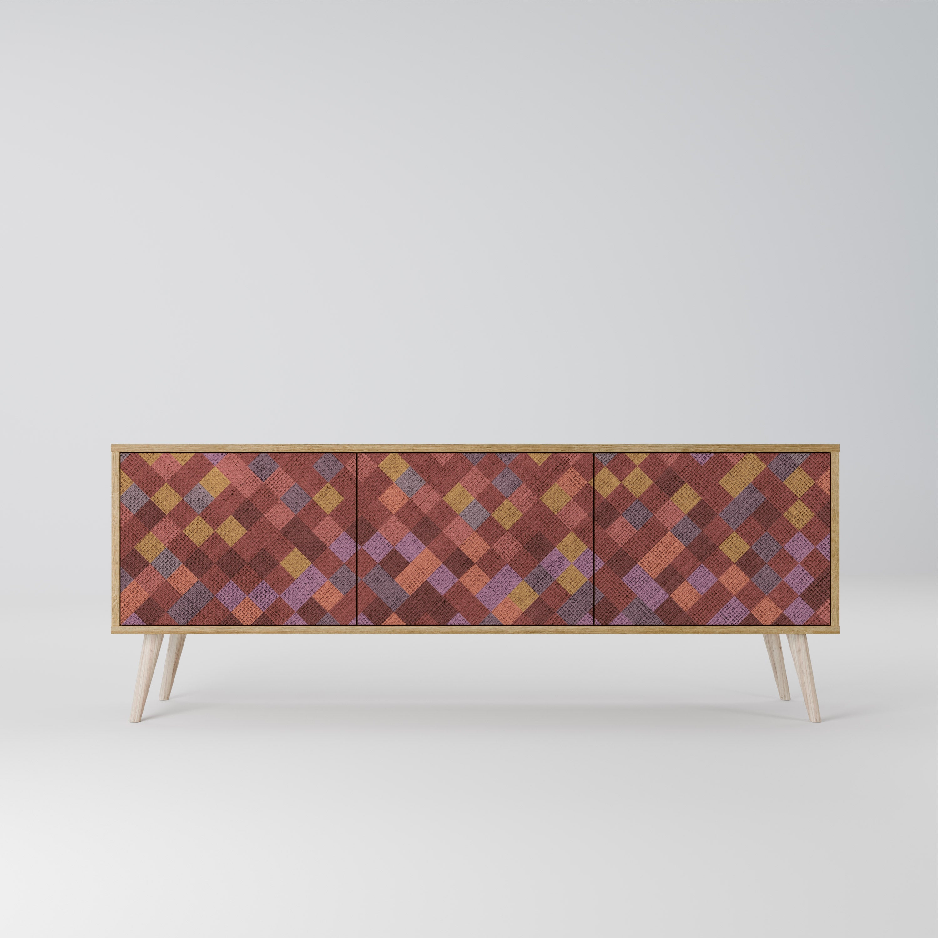 Meuble TV 3 portes PAINTED SQUARES effet chêne