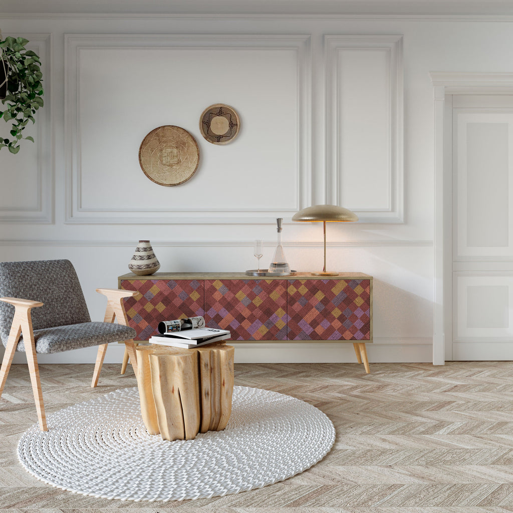 Meuble TV 3 portes PAINTED SQUARES effet chêne