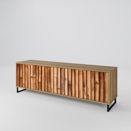 NATURAL WOOD 3-Door TV Cabinet