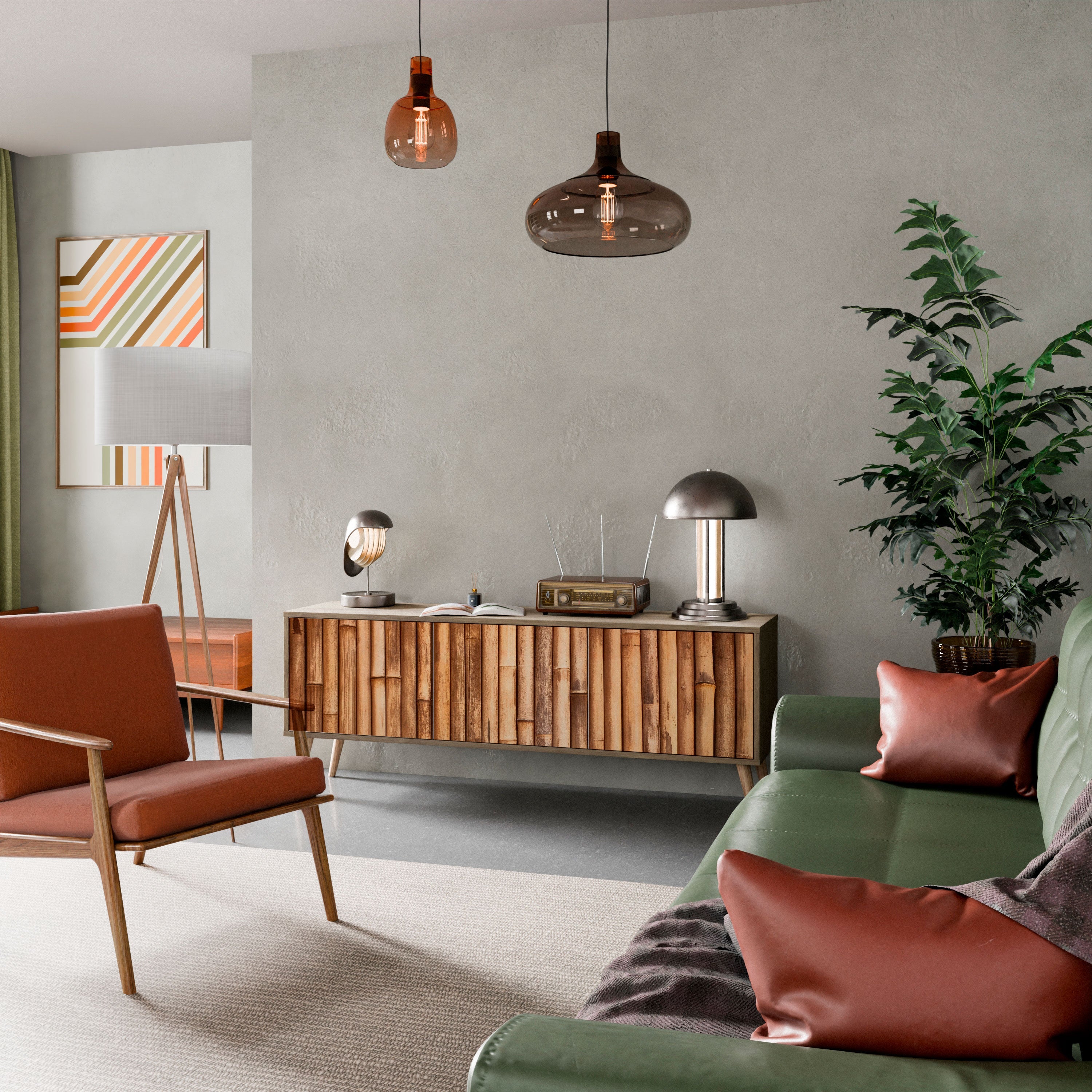 Meuble TV 3 portes en BOIS NATUREL effet chêne