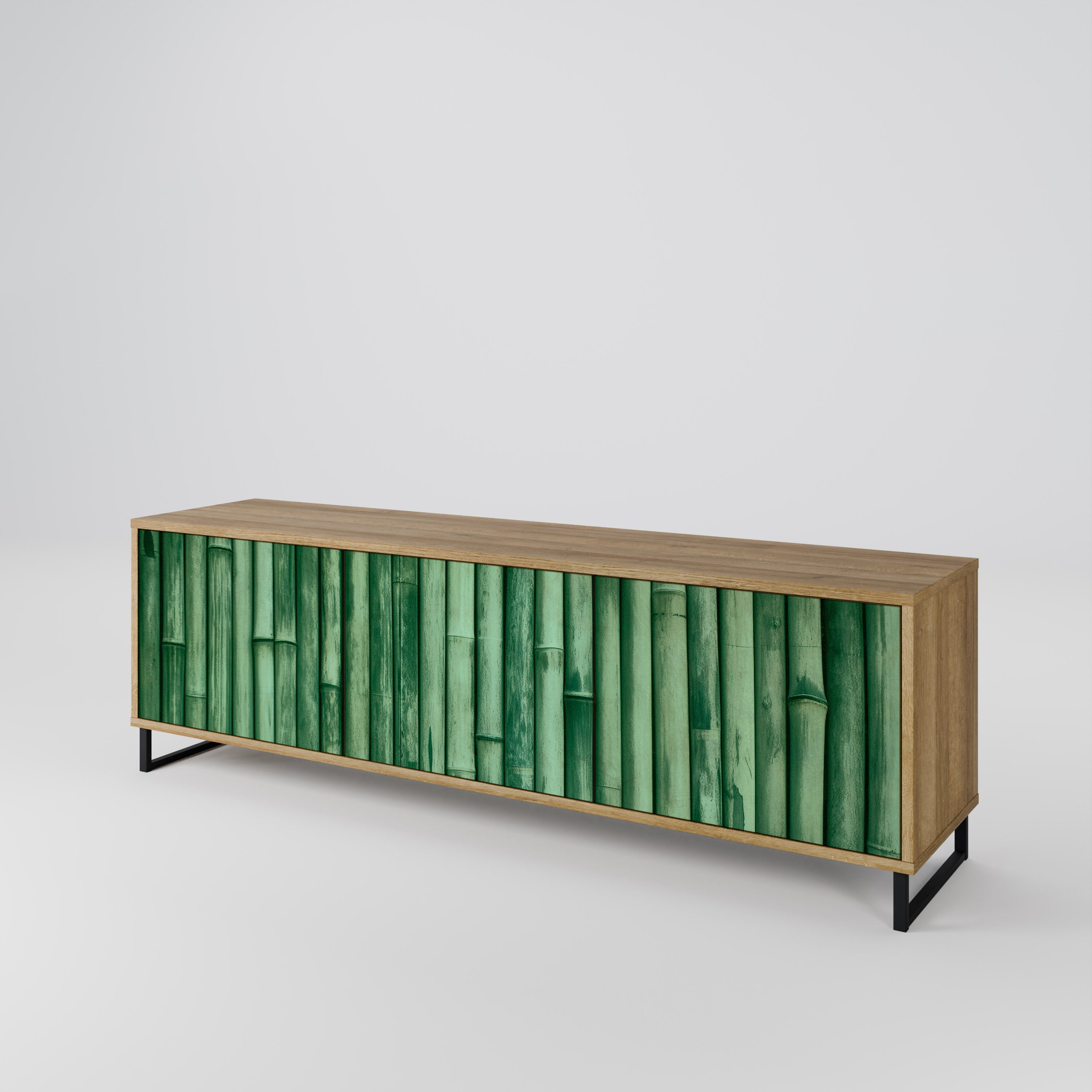 Meuble TV 3 portes VERT NATUREL effet chêne