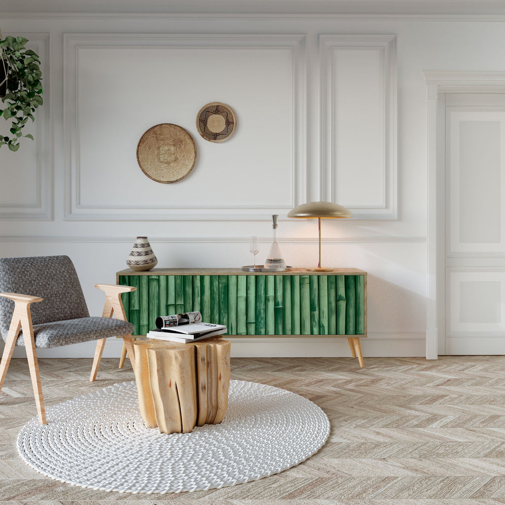 Meuble TV 3 portes VERT NATUREL effet chêne