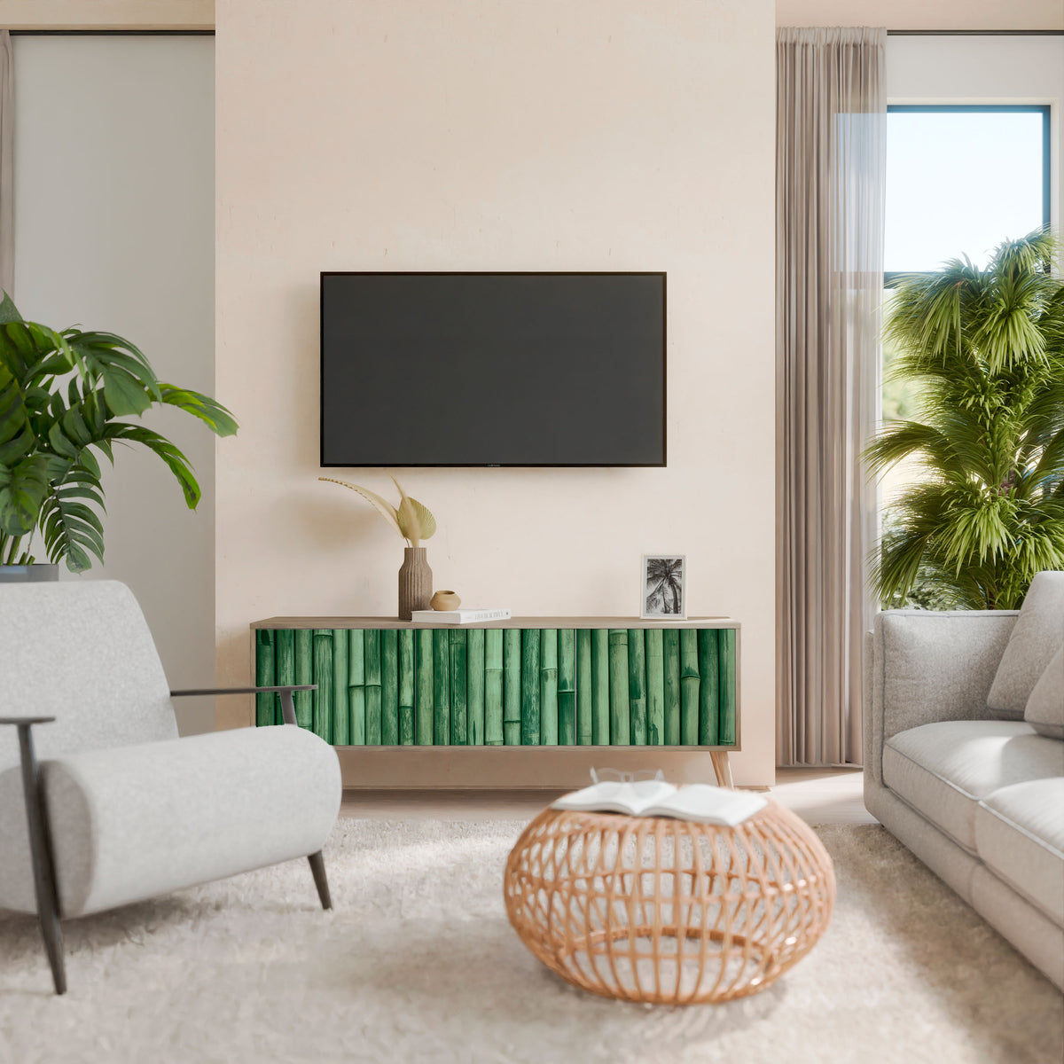 NATURAL GREEN 3-Door TV Cabinet