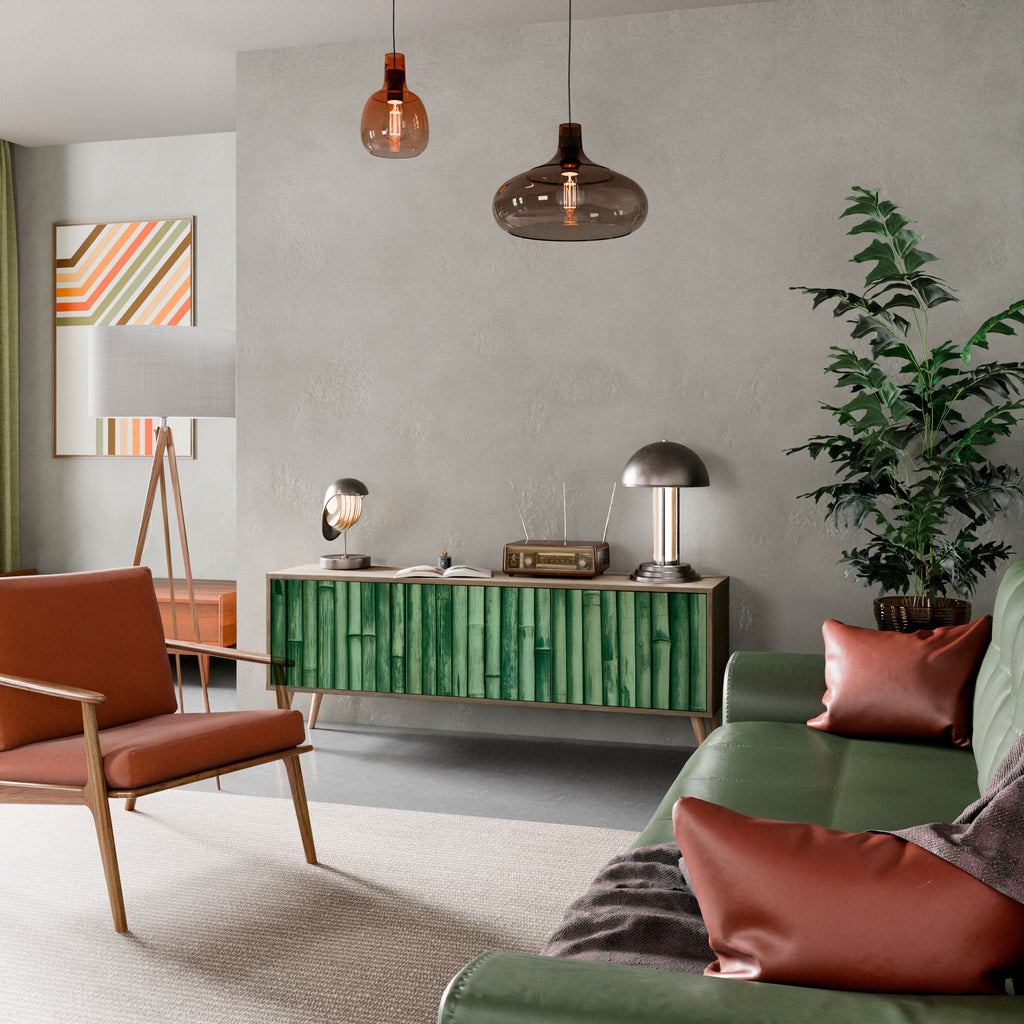 Meuble TV 3 portes VERT NATUREL effet chêne