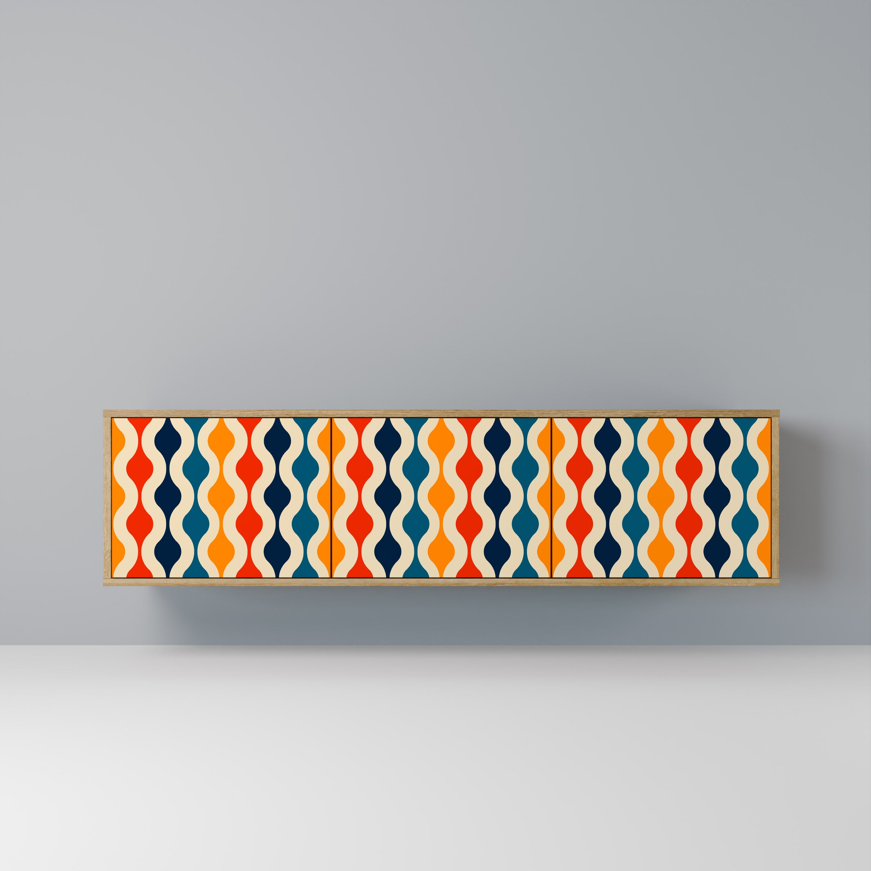 Meuble TV 3 portes COLORFUL NOSTALGIE effet chêne