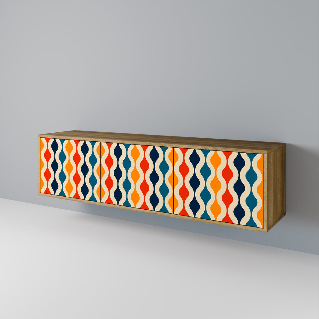 Meuble TV 3 portes COLORFUL NOSTALGIE effet chêne