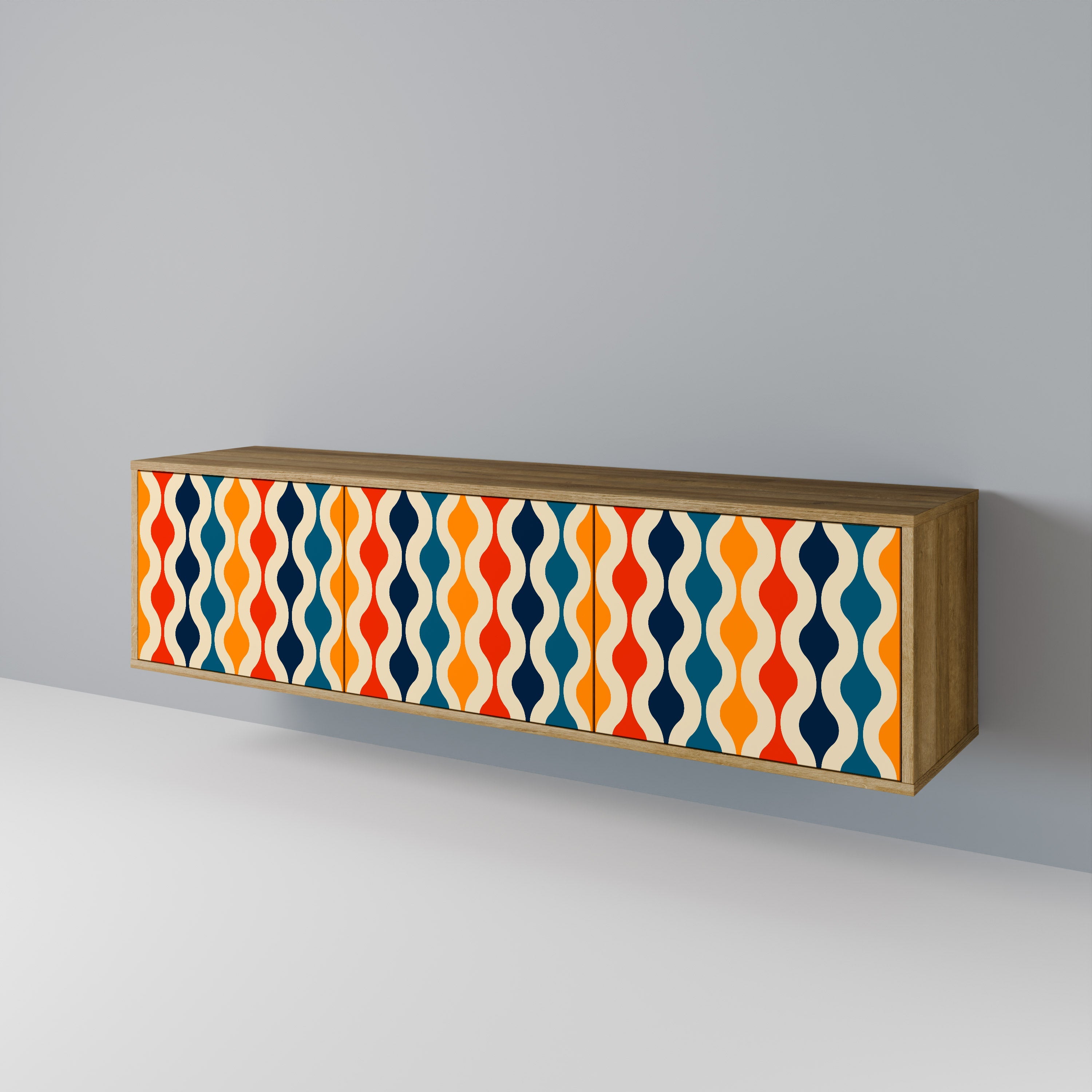 Meuble TV 3 portes COLORFUL NOSTALGIE effet chêne