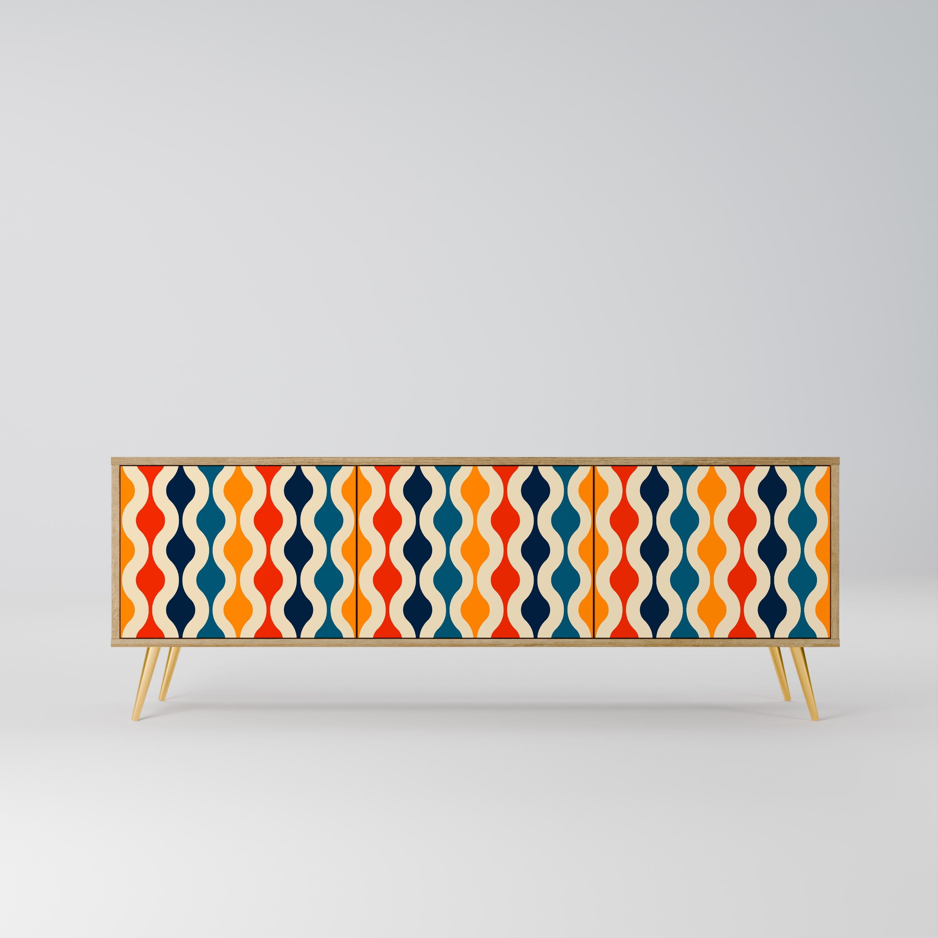 Meuble TV 3 portes COLORFUL NOSTALGIE effet chêne