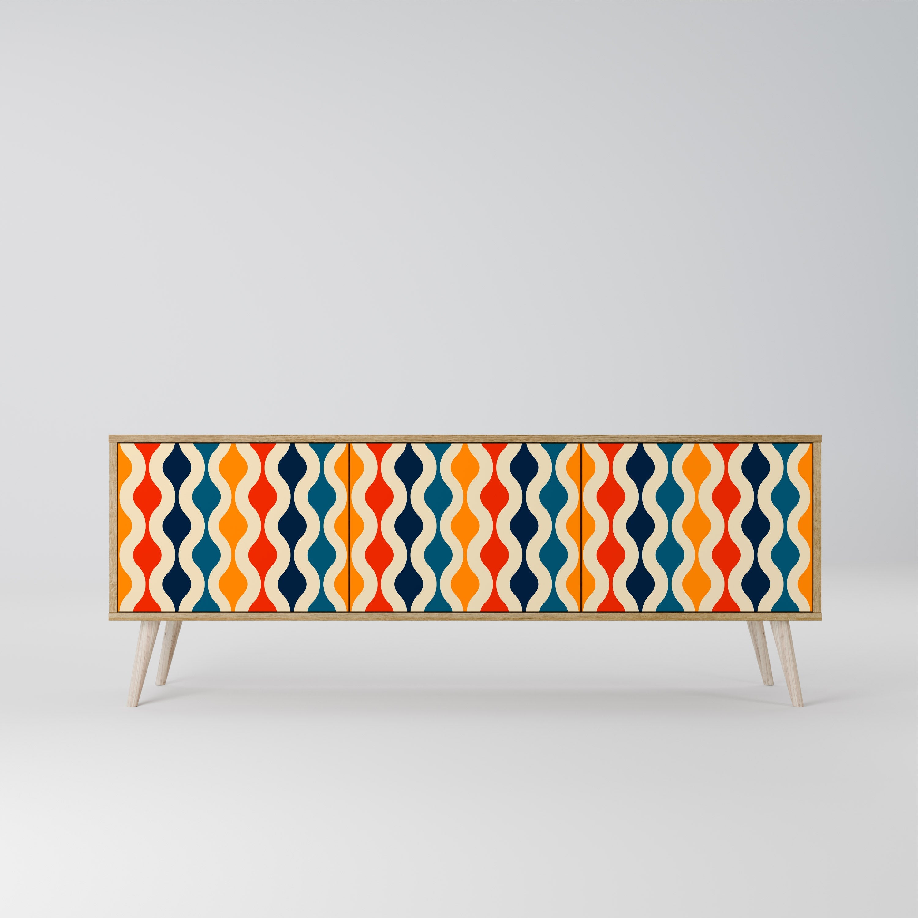 Meuble TV 3 portes COLORFUL NOSTALGIE effet chêne