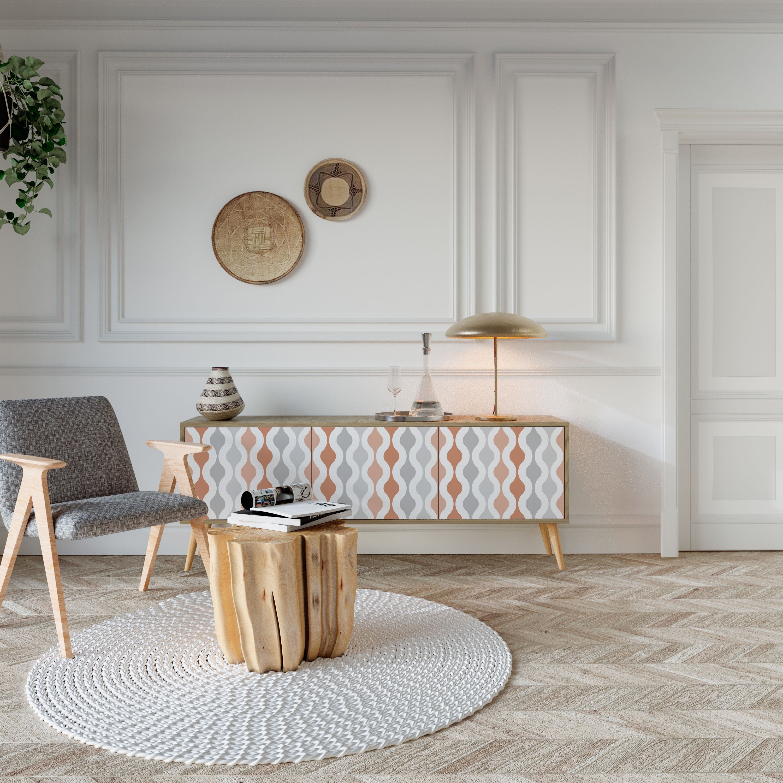 Meuble TV 3 portes HAZY NOSTALGIA effet chêne