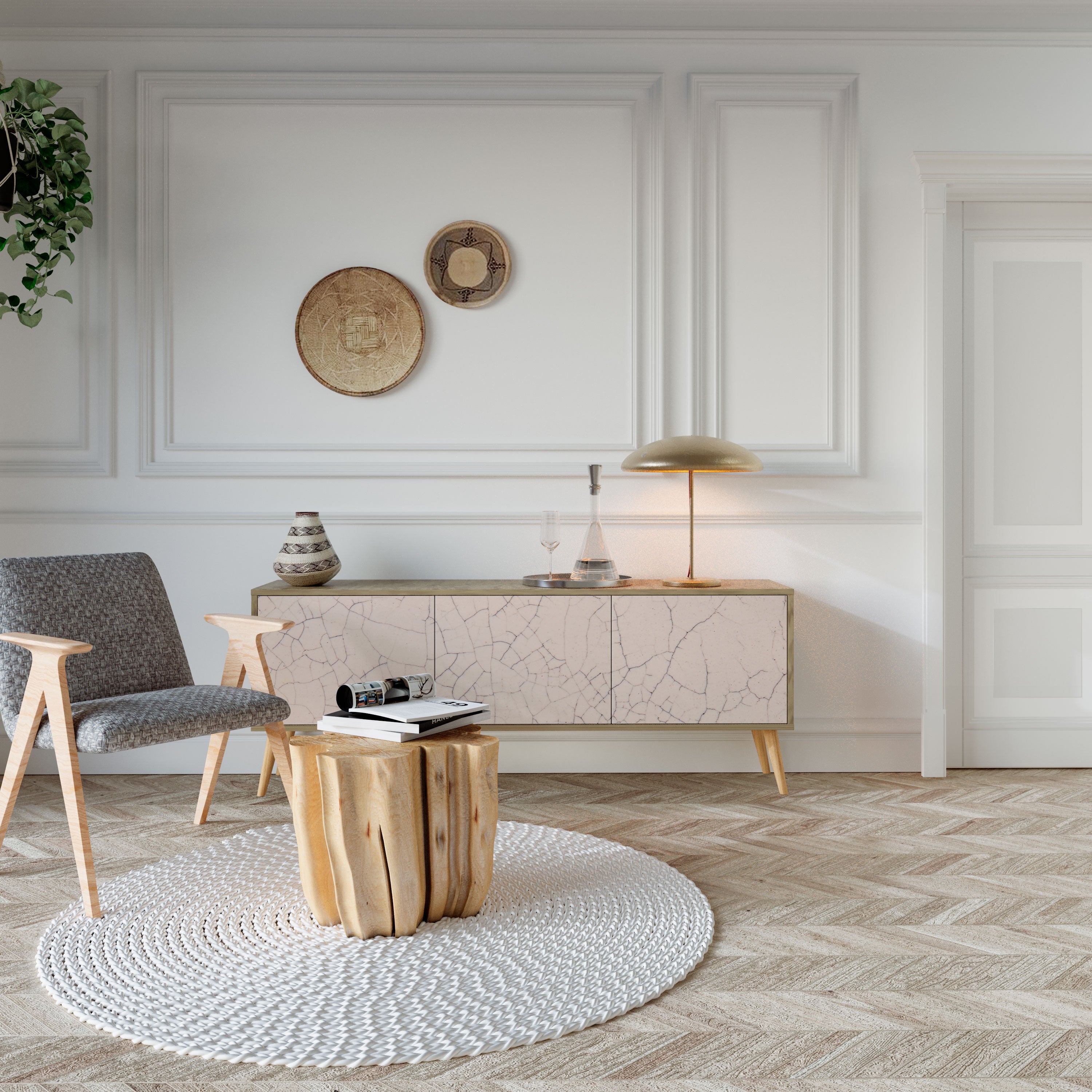 Meuble TV 3 portes effet chêne TEXTURE CÉRAMIQUE