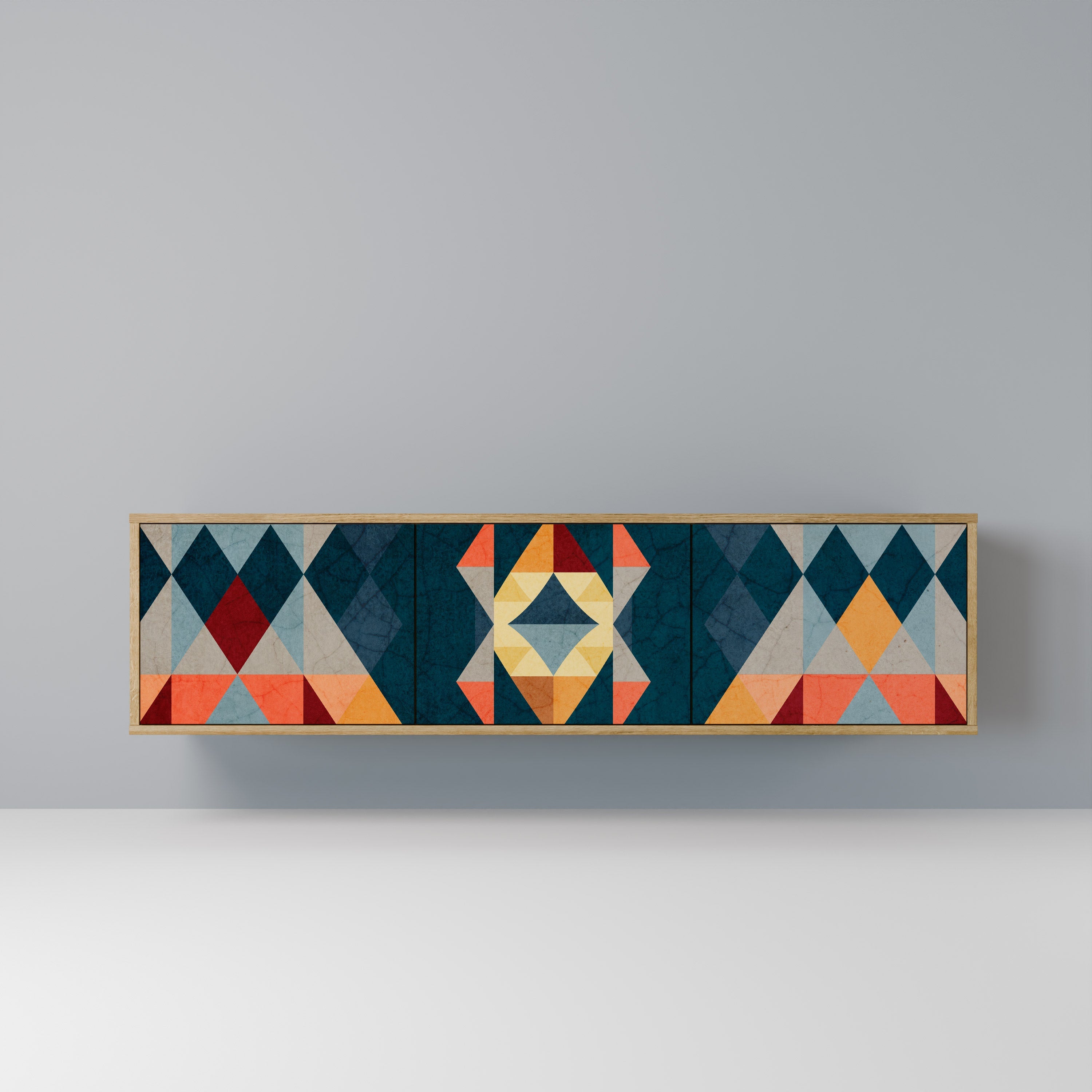 Meuble TV 3 portes CRACKED ILLUSION effet chêne