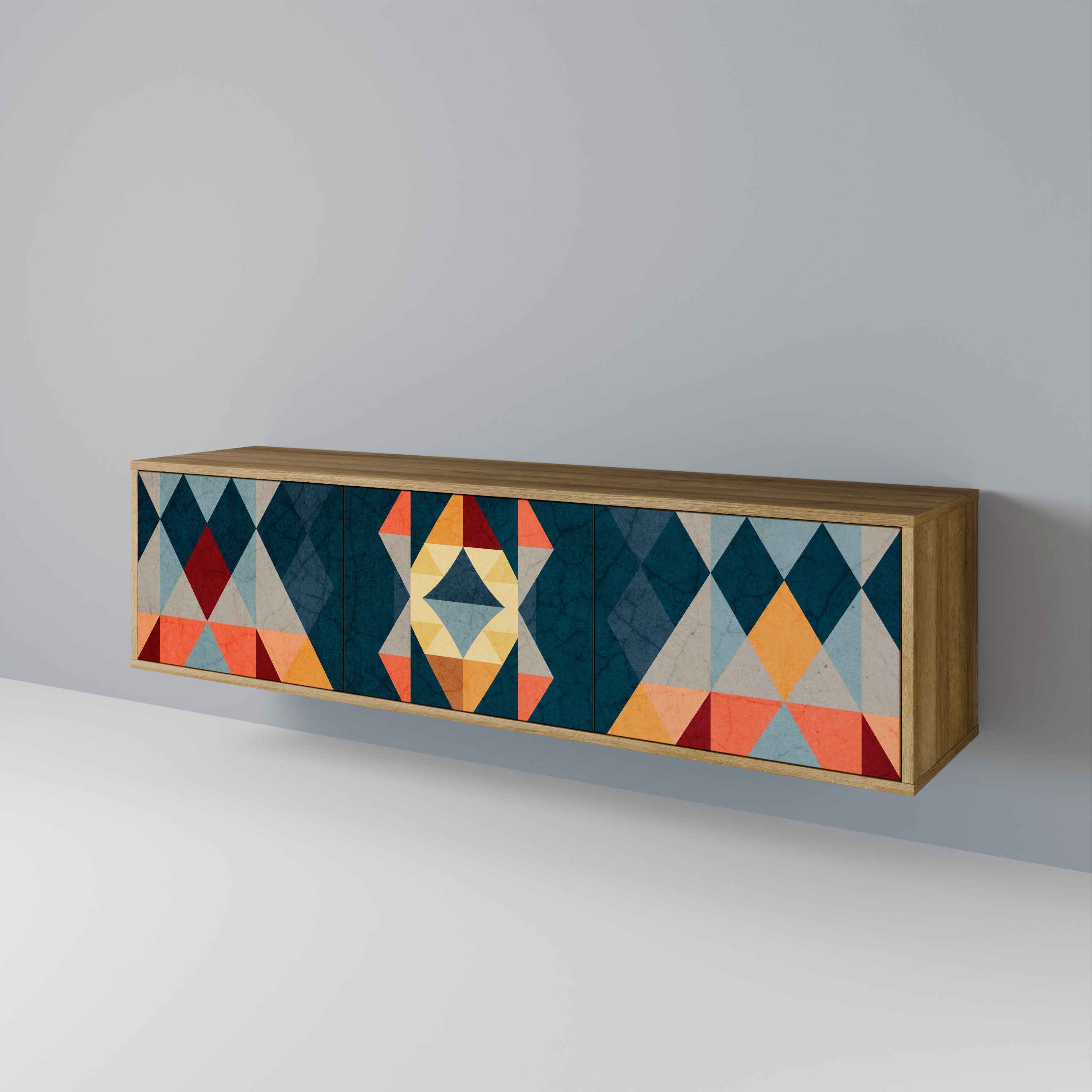 Meuble TV 3 portes CRACKED ILLUSION effet chêne