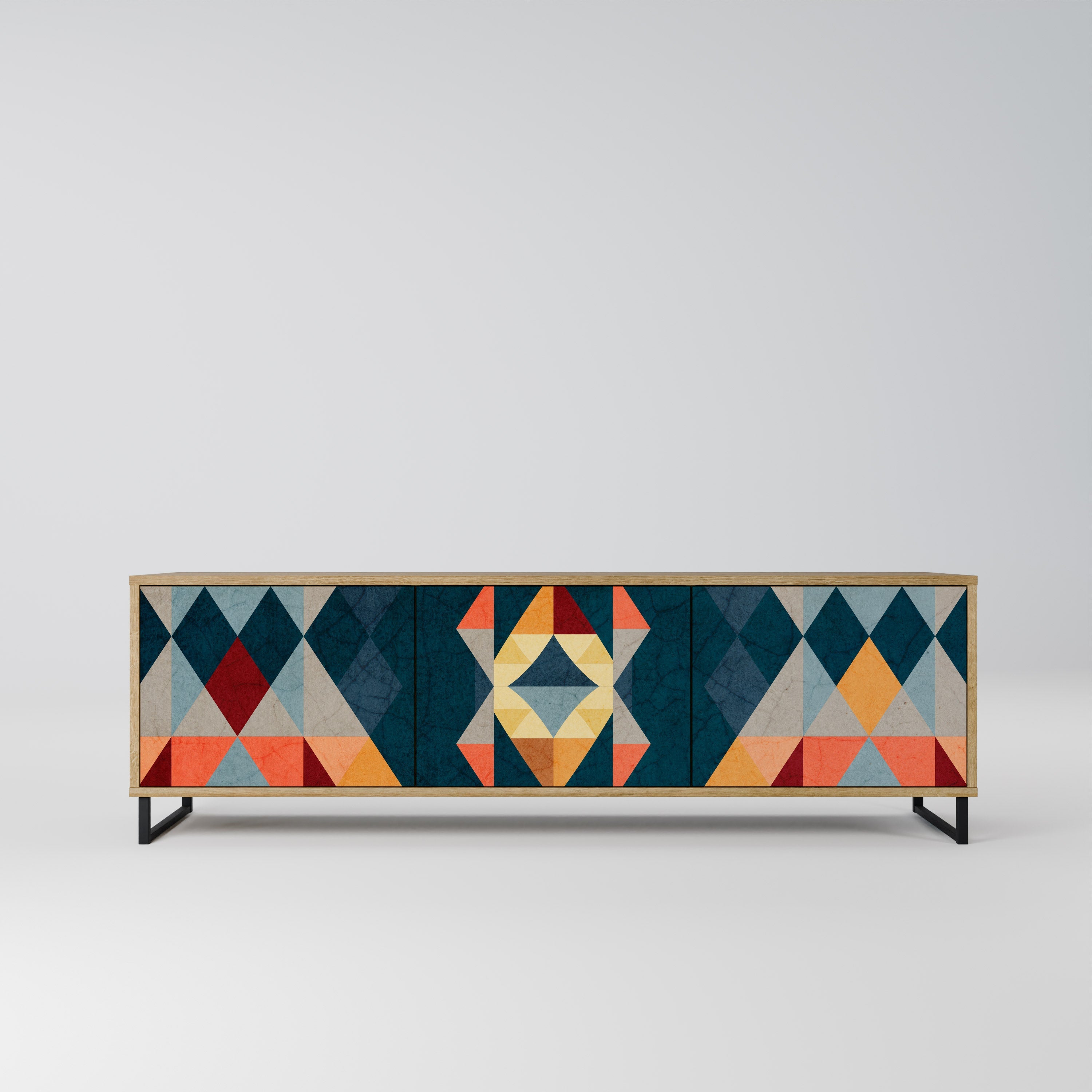 Meuble TV 3 portes CRACKED ILLUSION effet chêne