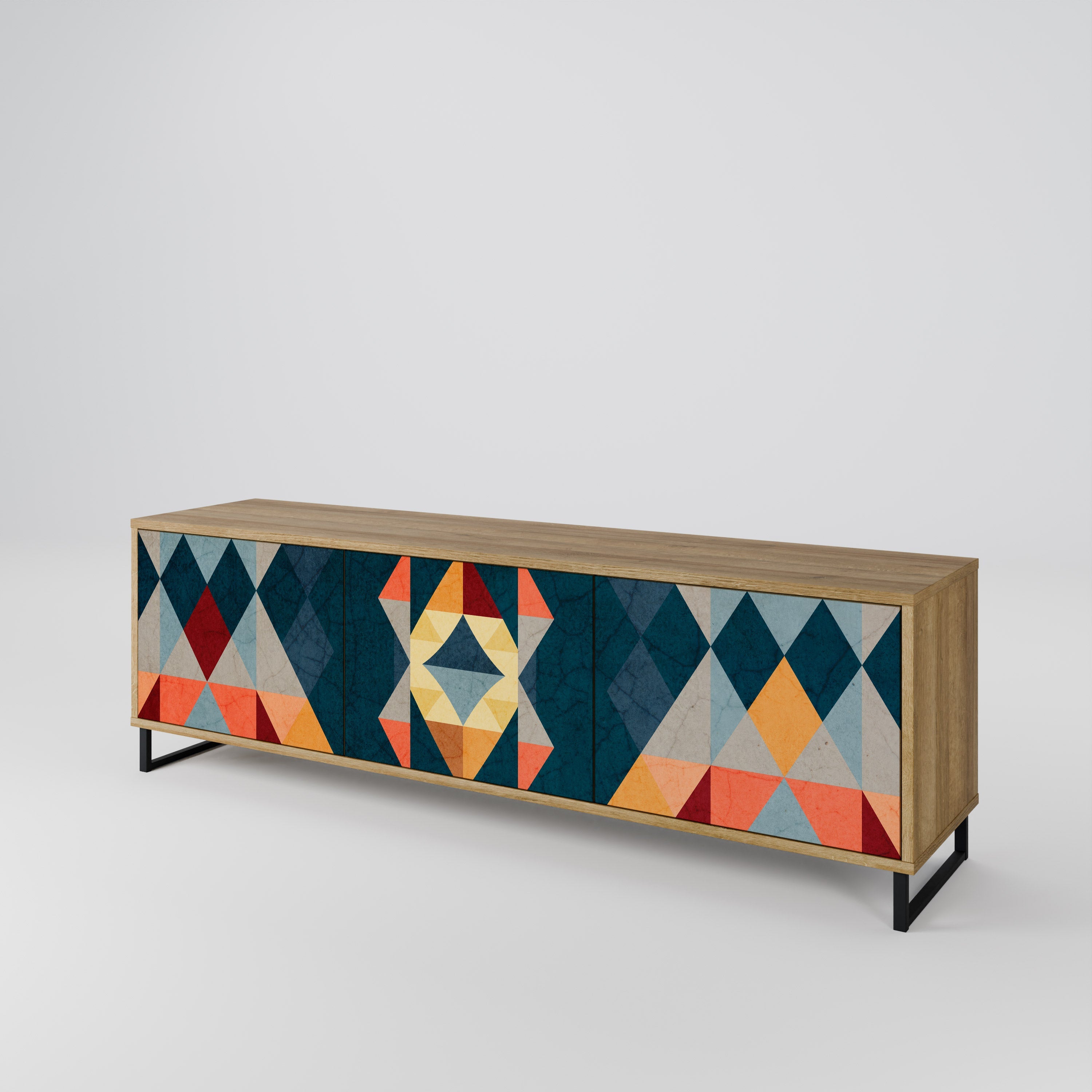 Meuble TV 3 portes CRACKED ILLUSION effet chêne