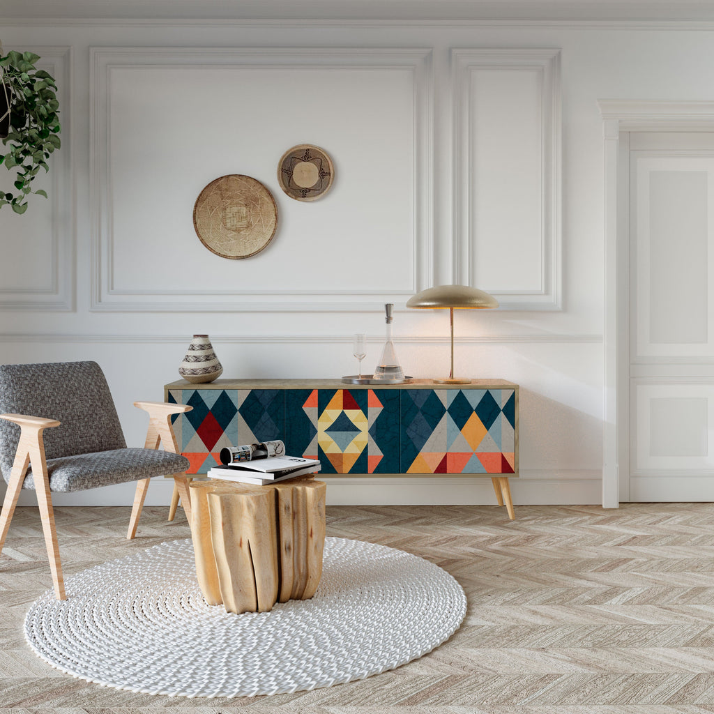 Meuble TV 3 portes CRACKED ILLUSION effet chêne