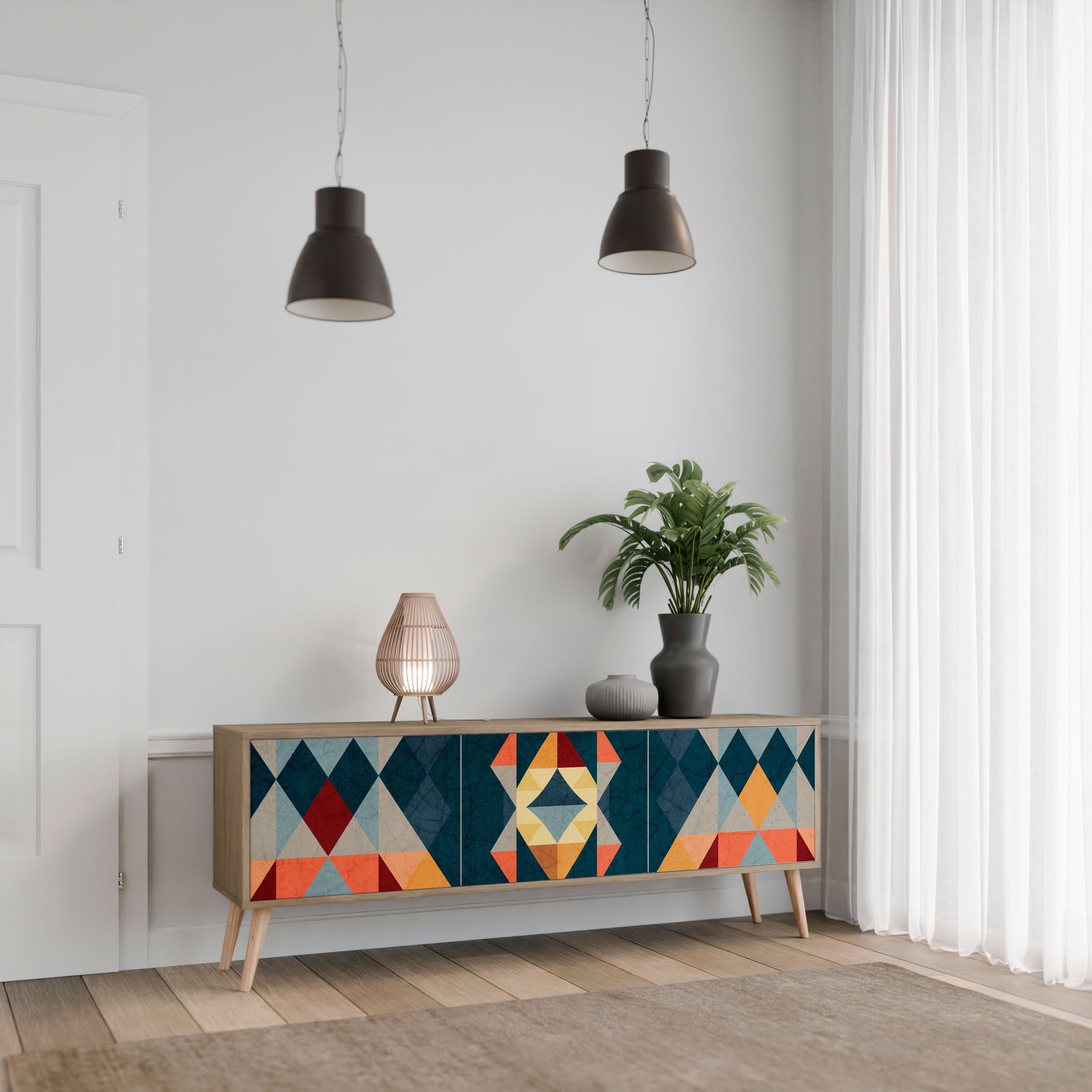 Meuble TV 3 portes CRACKED ILLUSION effet chêne