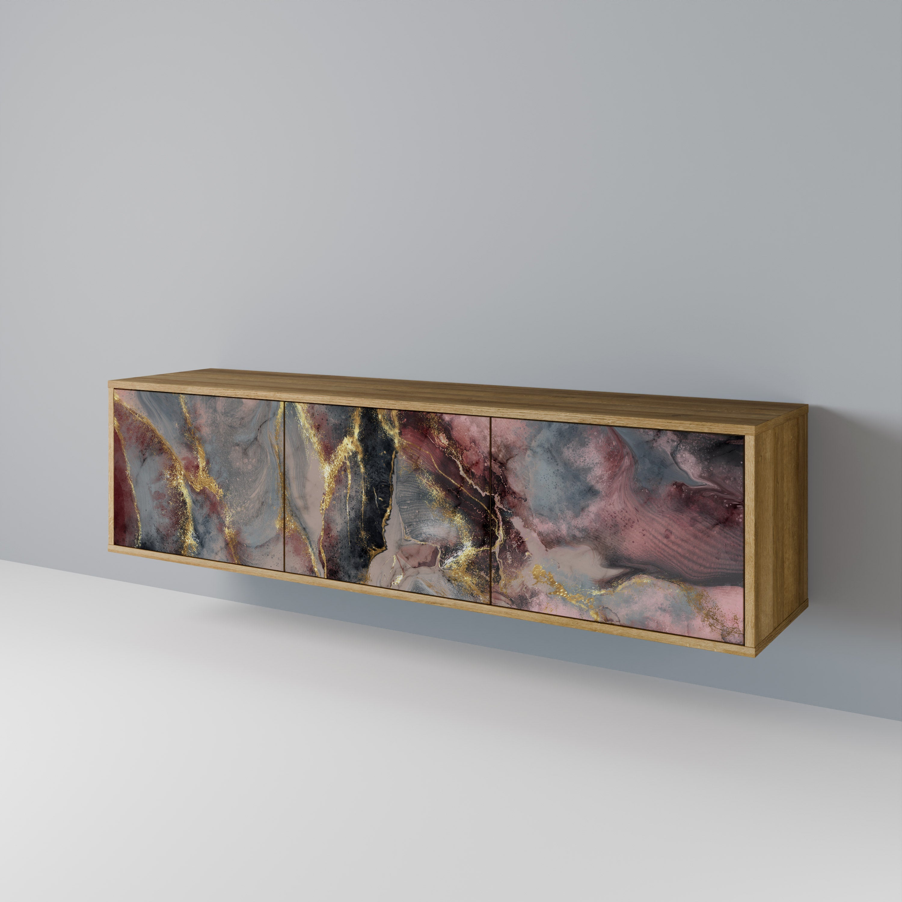 Meuble TV 3 portes GOLDEN TIDES effet chêne