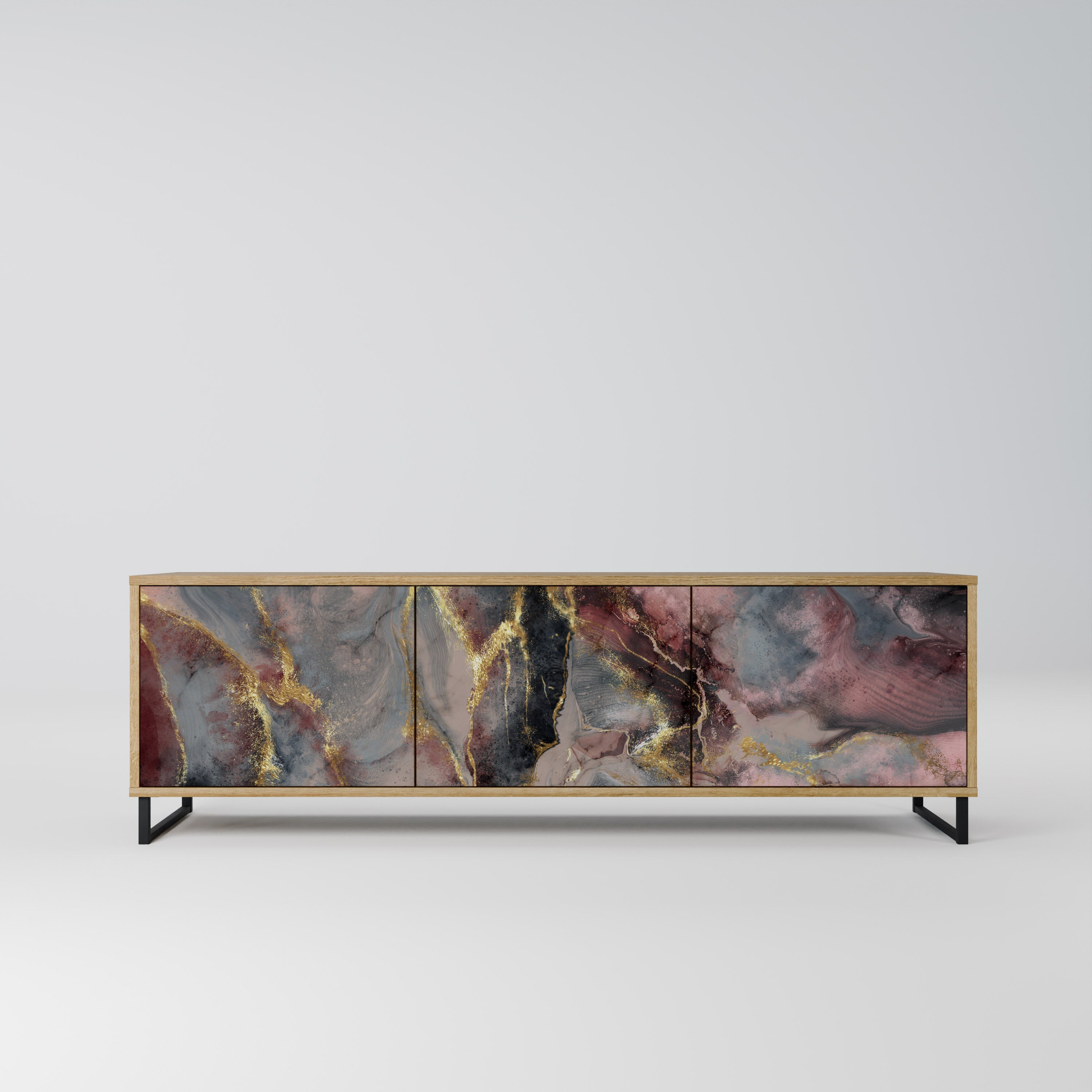 Meuble TV 3 portes GOLDEN TIDES effet chêne