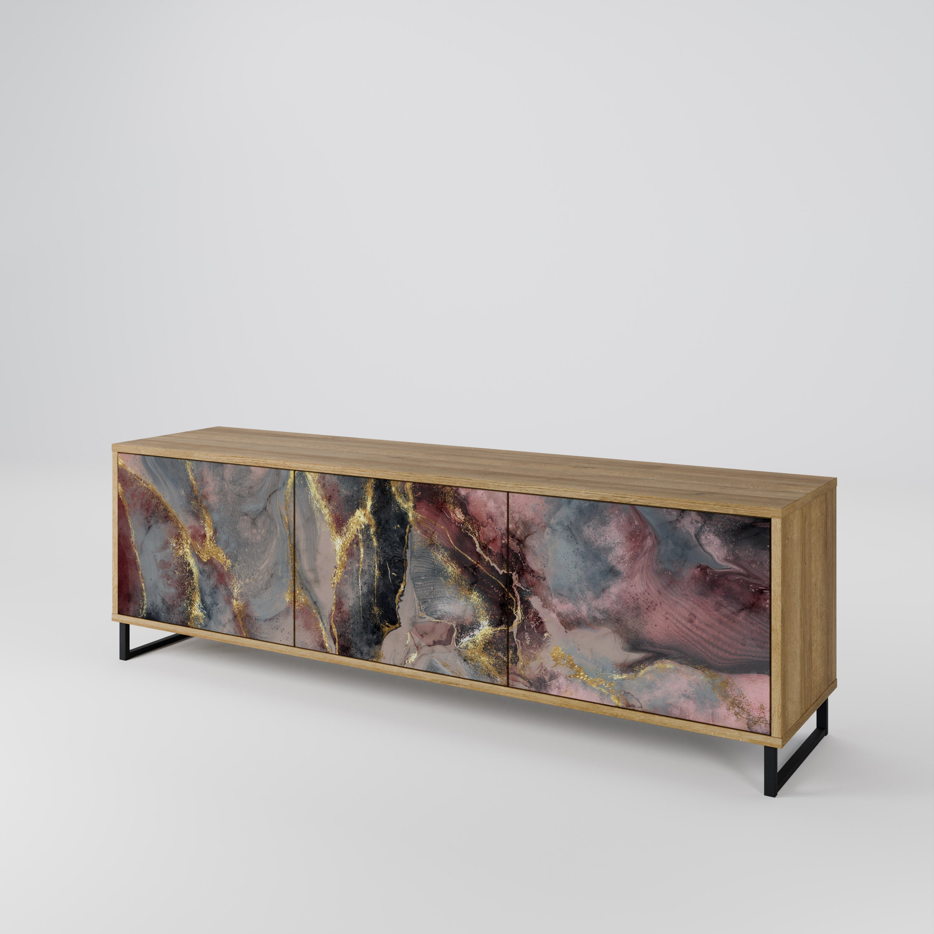 Meuble TV 3 portes GOLDEN TIDES effet chêne