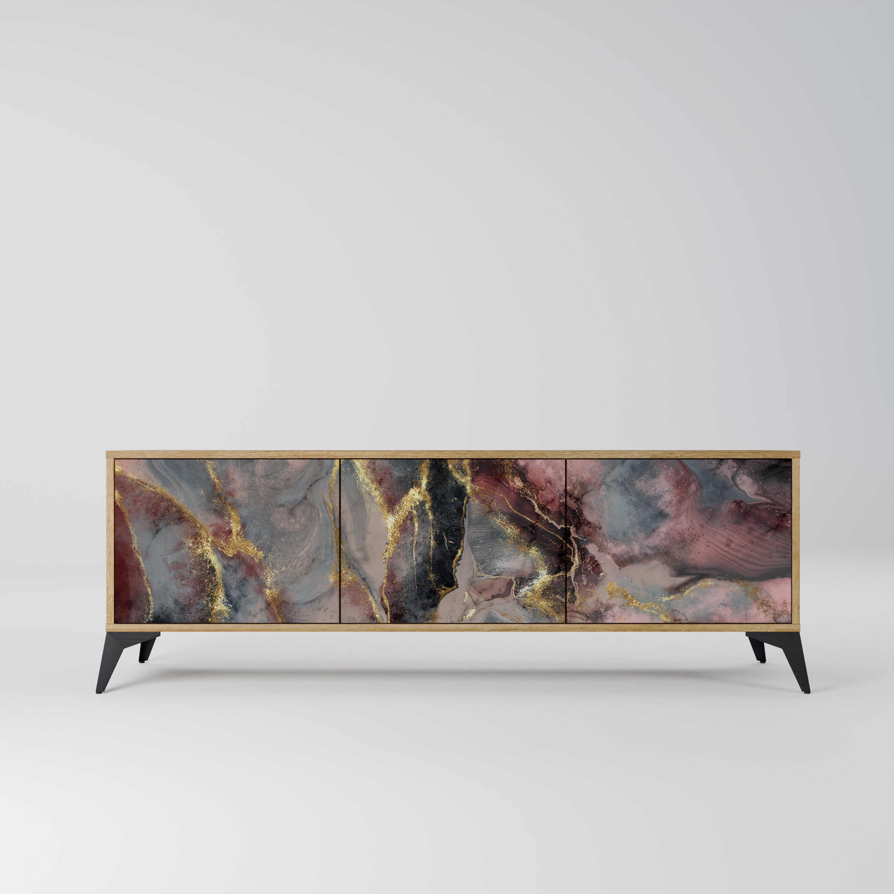 Meuble TV 3 portes GOLDEN TIDES effet chêne