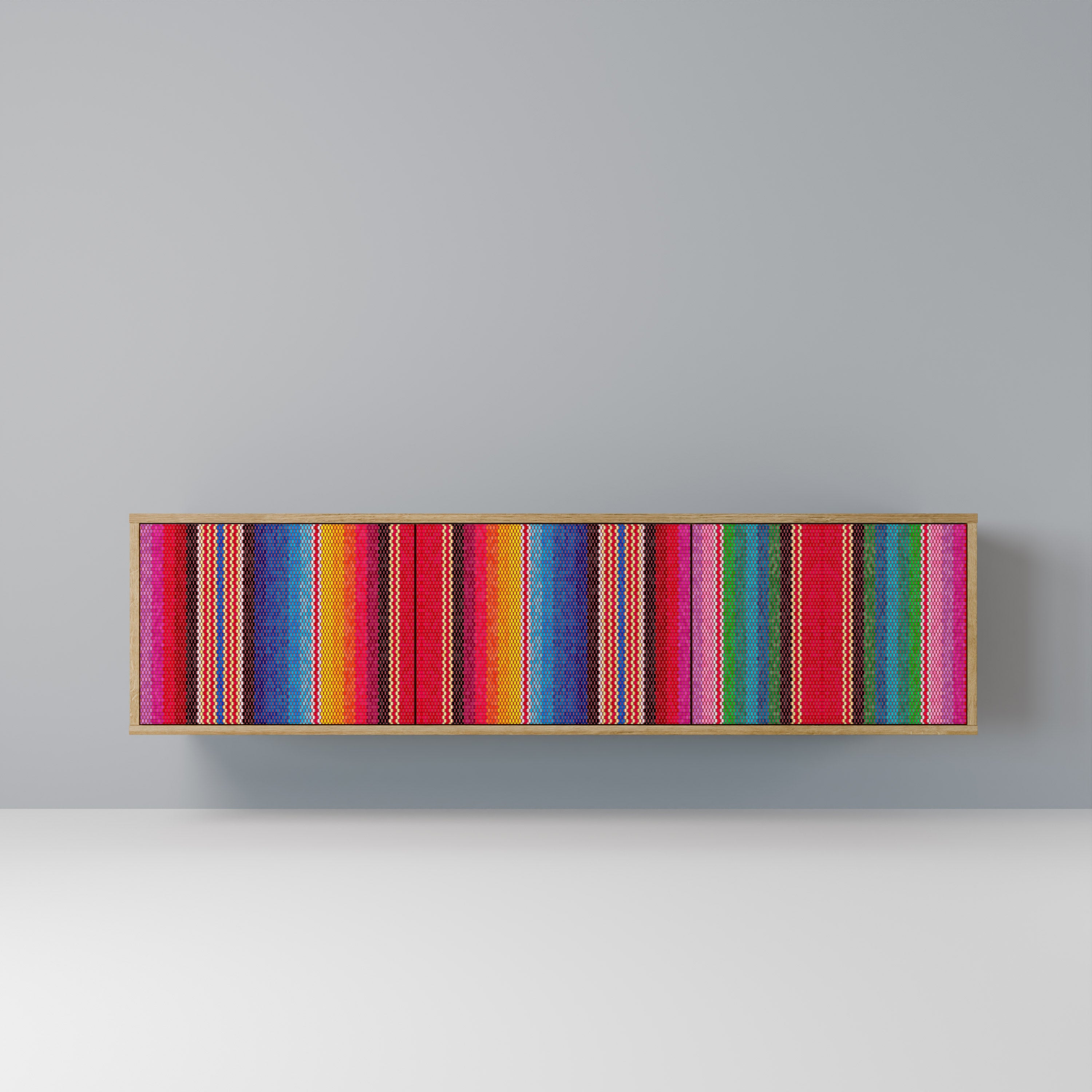 Meuble TV 3 portes ETHNIC MEXICAIN effet chêne