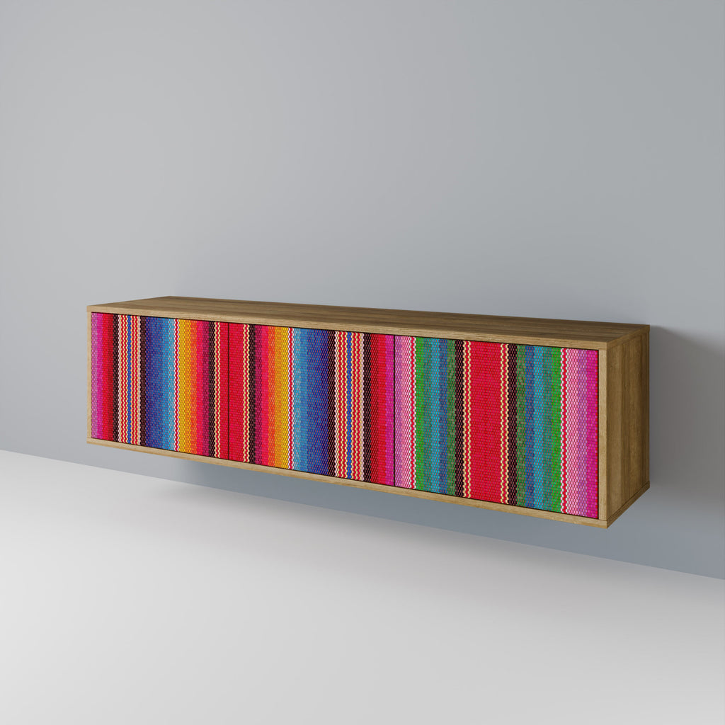 Meuble TV 3 portes ETHNIC MEXICAIN effet chêne