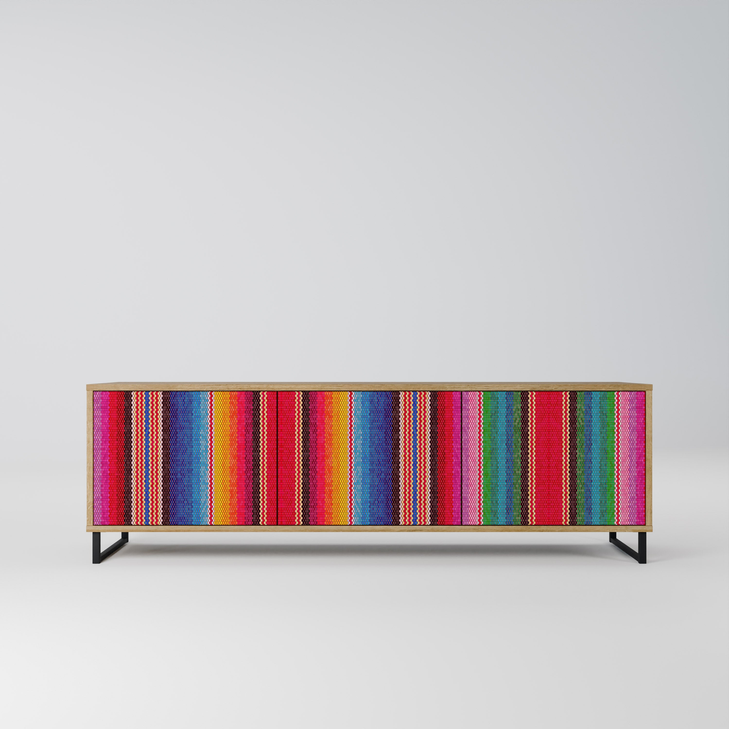 Meuble TV 3 portes ETHNIC MEXICAIN effet chêne