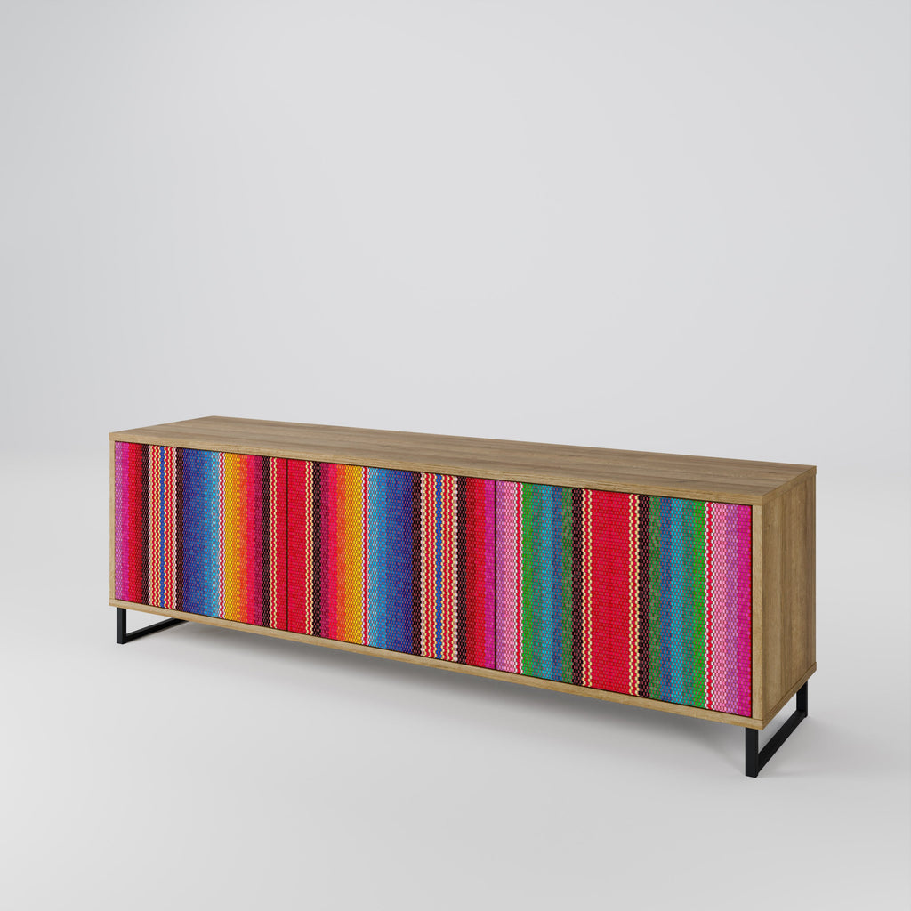 Meuble TV 3 portes ETHNIC MEXICAIN effet chêne