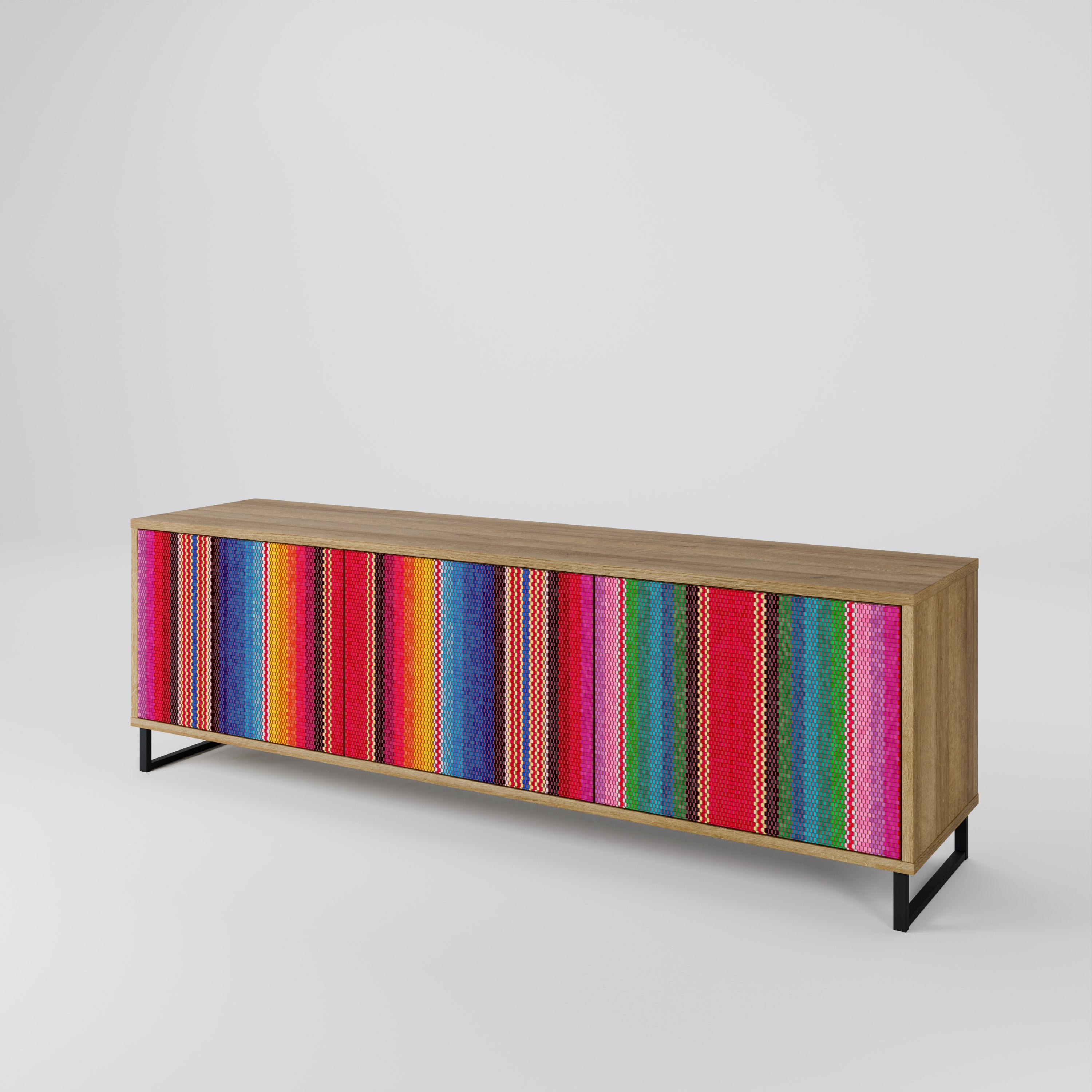 Meuble TV 3 portes ETHNIC MEXICAIN effet chêne